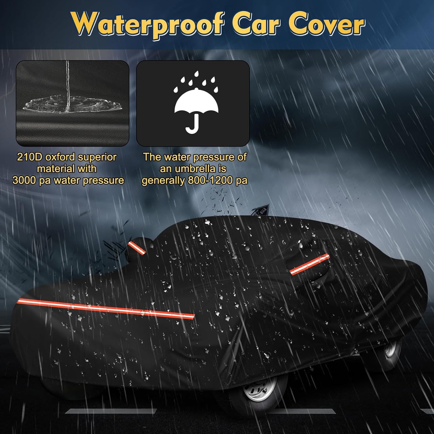 QUNSUNUS 6 Layer Car Cover for Ford Mustang 1964-1968 Waterproof All Weather 210D Windproof for Ford Mustang Car Cover Hail Protection with Zipper