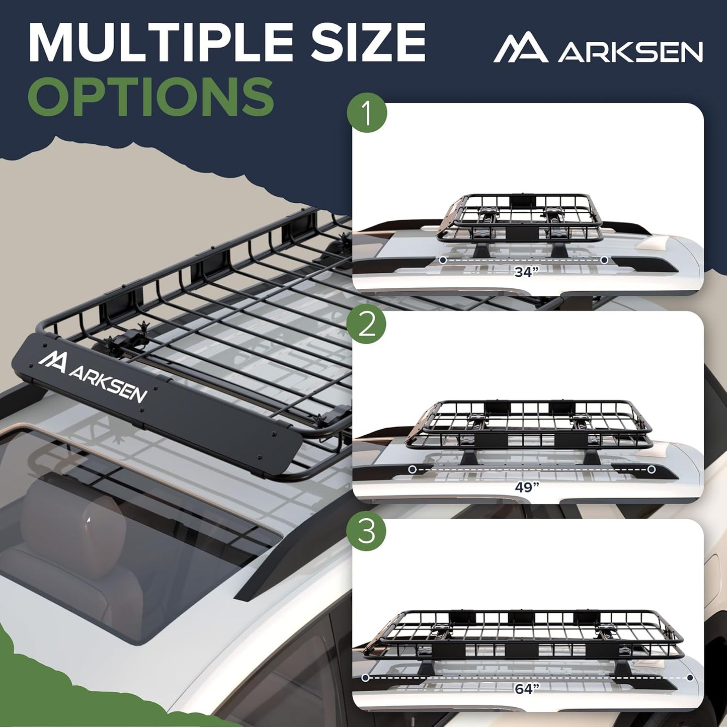 ARKSEN 64 x 39 x 4 Inch Upgrade Universal Roof Rack with Waterproof Bag - 150Lbs Capacity Heavy Duty Rooftop Cargo Carrier with Extension for Car, SUV & Pickup