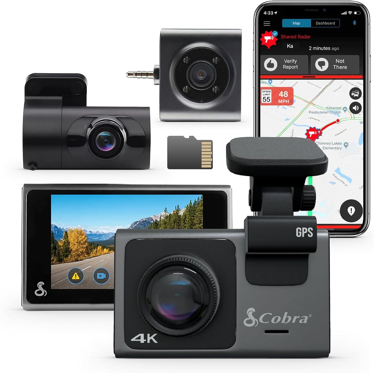 Bundle of Cobra SC 400D Smart Dash Cam with Rear Cam + Cobra Cabin-View Camera for SC Series Dash Cameras