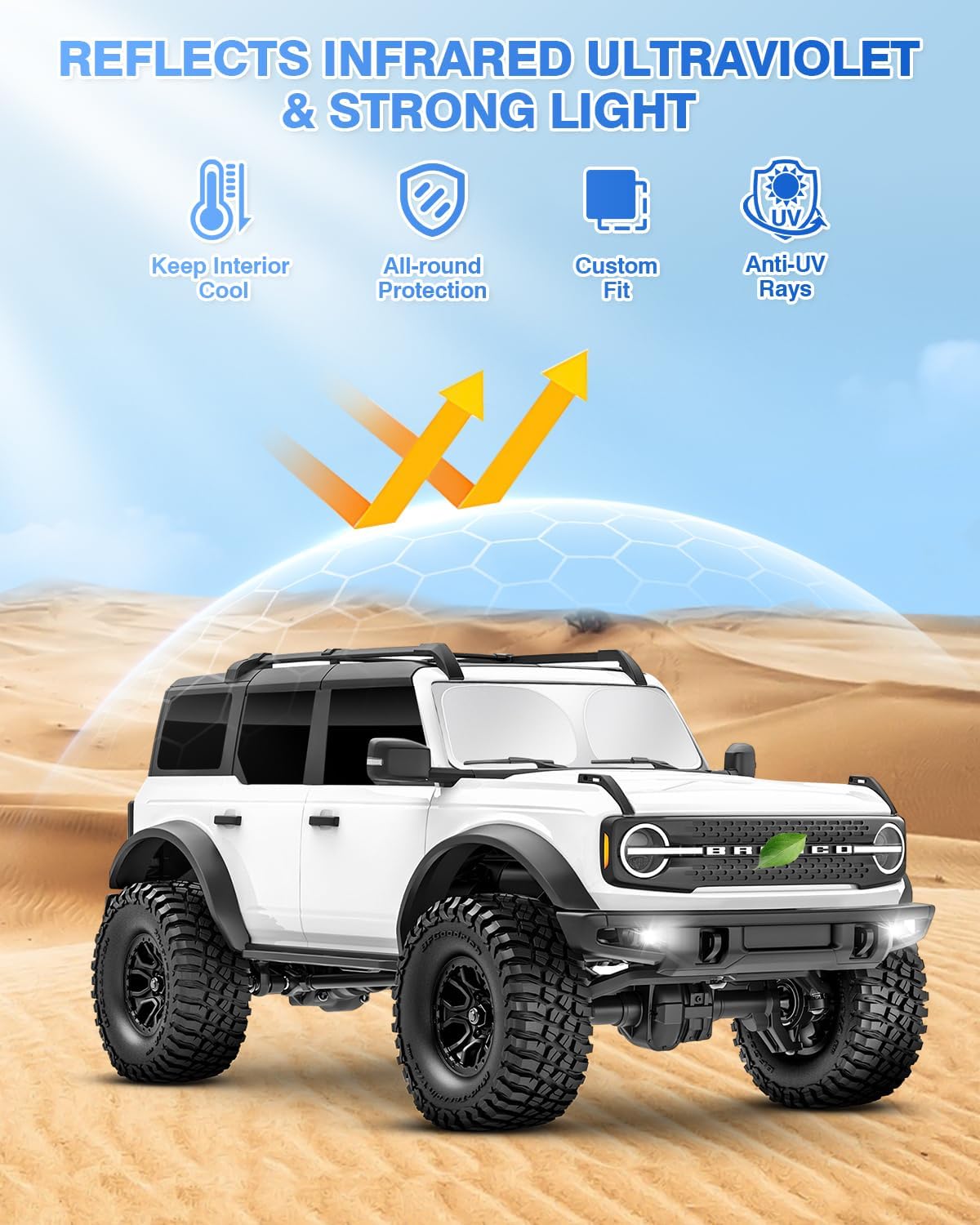 Windshield Sun Shade for 2021-2025 2026 Ford Bronco 4 Door Side Rear Window Shade Cover Sun Visor Shield Privacy Protection Keep Vehicle Cool Black 7PCS