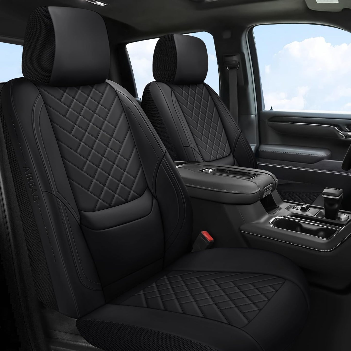 BABYBLU Chevy Chevrolet Silverado GMC Sierra Car Seat Covers Fit 2007-2023 2024 2025 1500/2500HD/3500HD (Black, Full Set)