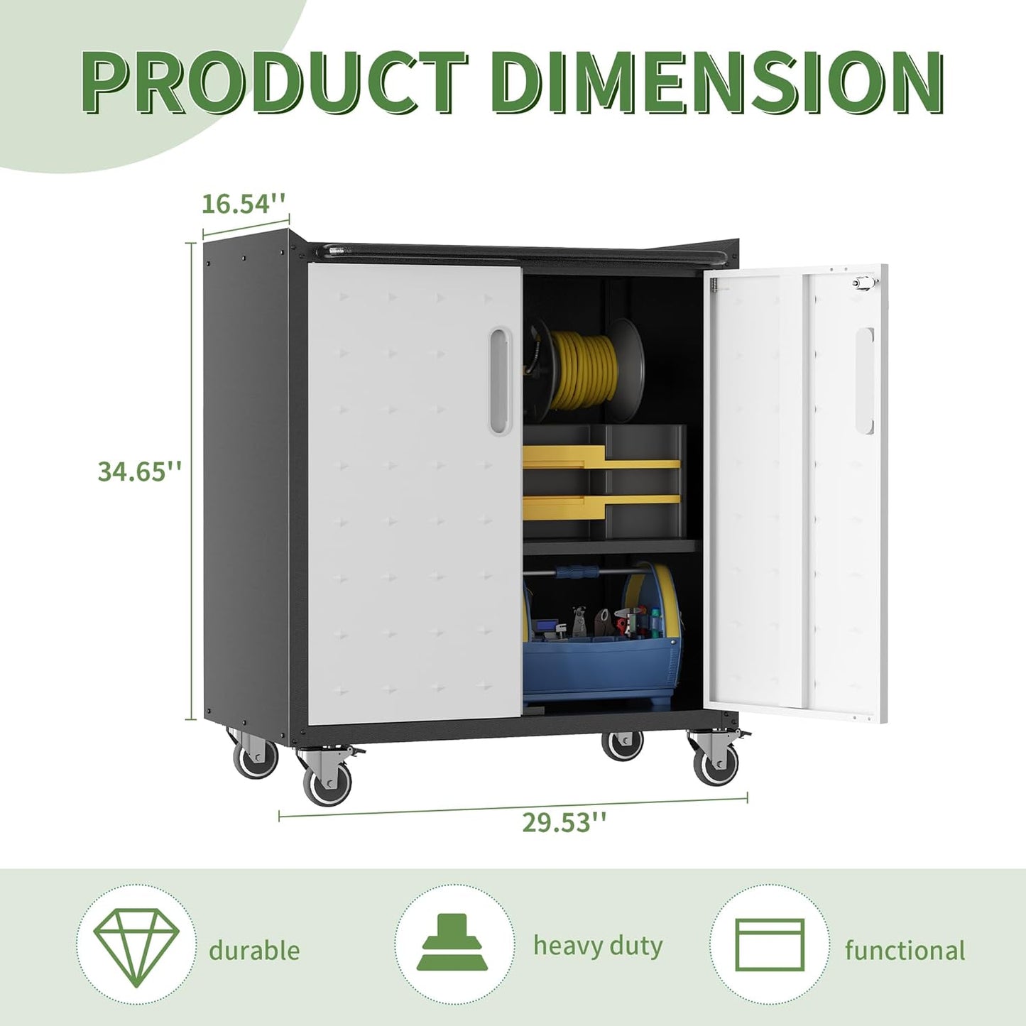 Metal Tool Cabinet,Garage Storage Cabinet System,Wall Cabinet & Locking Rolling Tool Cabinet with Doors and Adjustable Shelves,Steel Tool Cabinets for Home,Office (2 Pcs-Styled, Black & Grey)