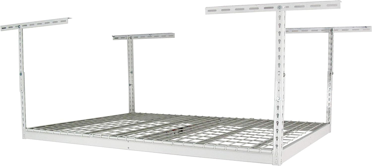 SafeRacks 4x6 Overhead Garage Storage Rack - Height Adjustable Steel Overhead Storage Rack - 500 Pound Weight Capacity (White, 18"-33")