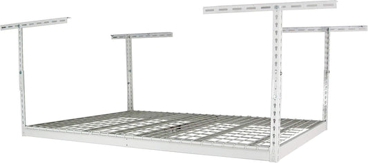 SafeRacks 4x6 Overhead Garage Storage Rack - Height Adjustable Steel Overhead Storage Rack - 500 Pound Weight Capacity (White, 24"-45")
