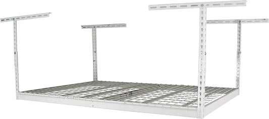 SafeRacks 4x6 Overhead Garage Storage Rack - Height Adjustable Steel Overhead Storage Rack - 500 Pound Weight Capacity (White, 12"-21")