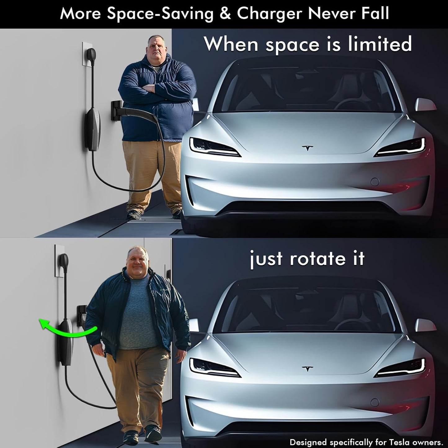 Tesla Charger Holder Wall Mount Tesla Mobile Connector Charger Holder, 5-Level 180° Swivel NACS Plug Nozzle Dock