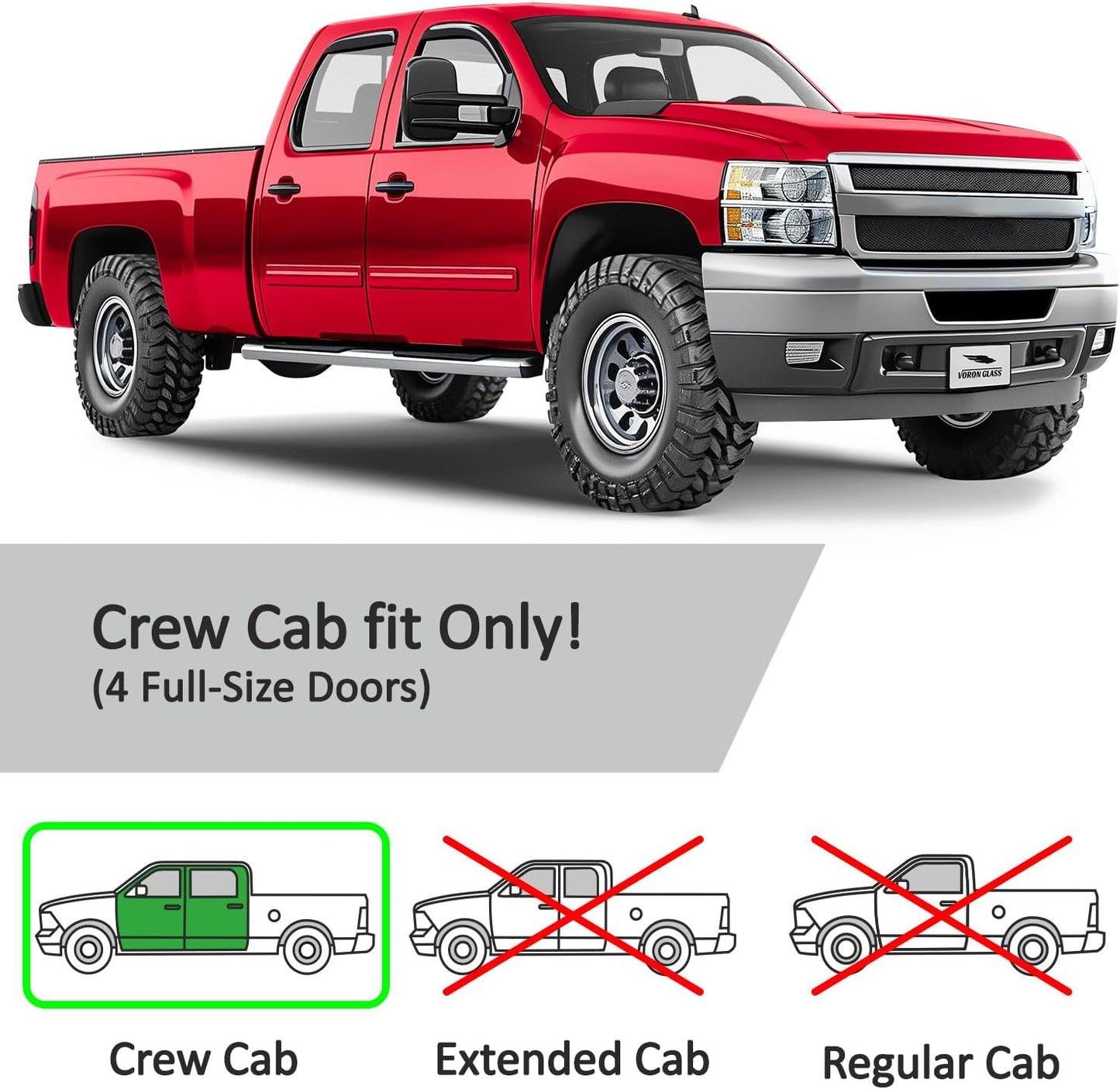 Voron Glass in-Channel Extra Durable Rain Guards for Chevrolet (Chevy) Silverado 2500HD/3500HD 2007-2014 Crew Cab, Window Deflectors, Vent Window Visors, 4 Pieces - 200265