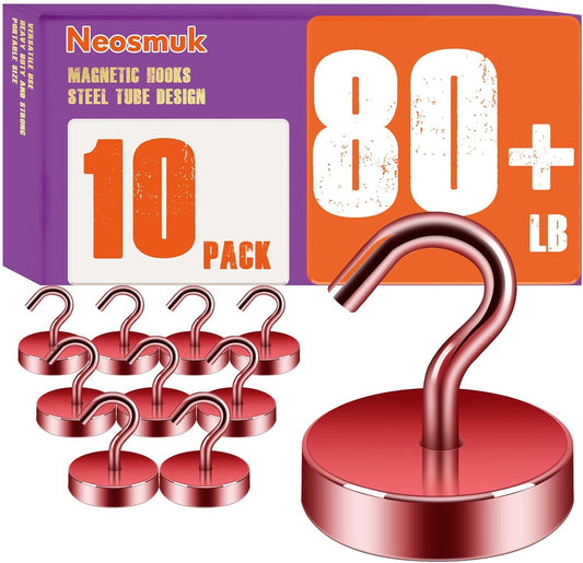 Neosmuk Magnetic Hooks, Cruise Ship Essentials, 80lb+ Heavy Duty Magnetic Hooks for Cruise Cabins, Refrigerator, Grill, Hanging, and Travel | Extra Strong Must-Haves Magnet Hook,Red