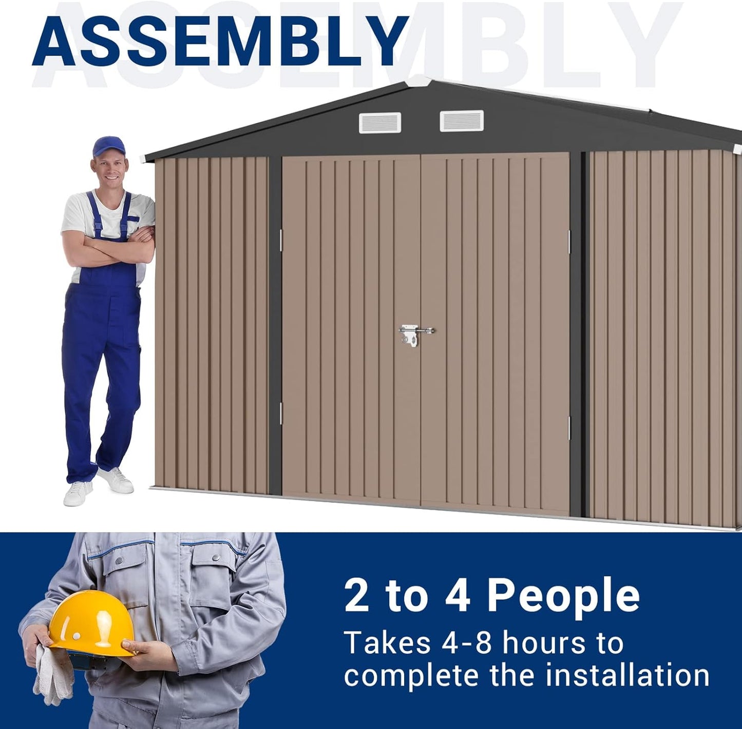 UDPATIO Outdoor Storage Shed 10x10 FT, Outside Sheds & Outdoor Storage Metal Galvanized Steel for Backyard, Patio, Lawn, Tool Shed with Lockable Door for Trash Can, Bike, Lawnmower, Generator
