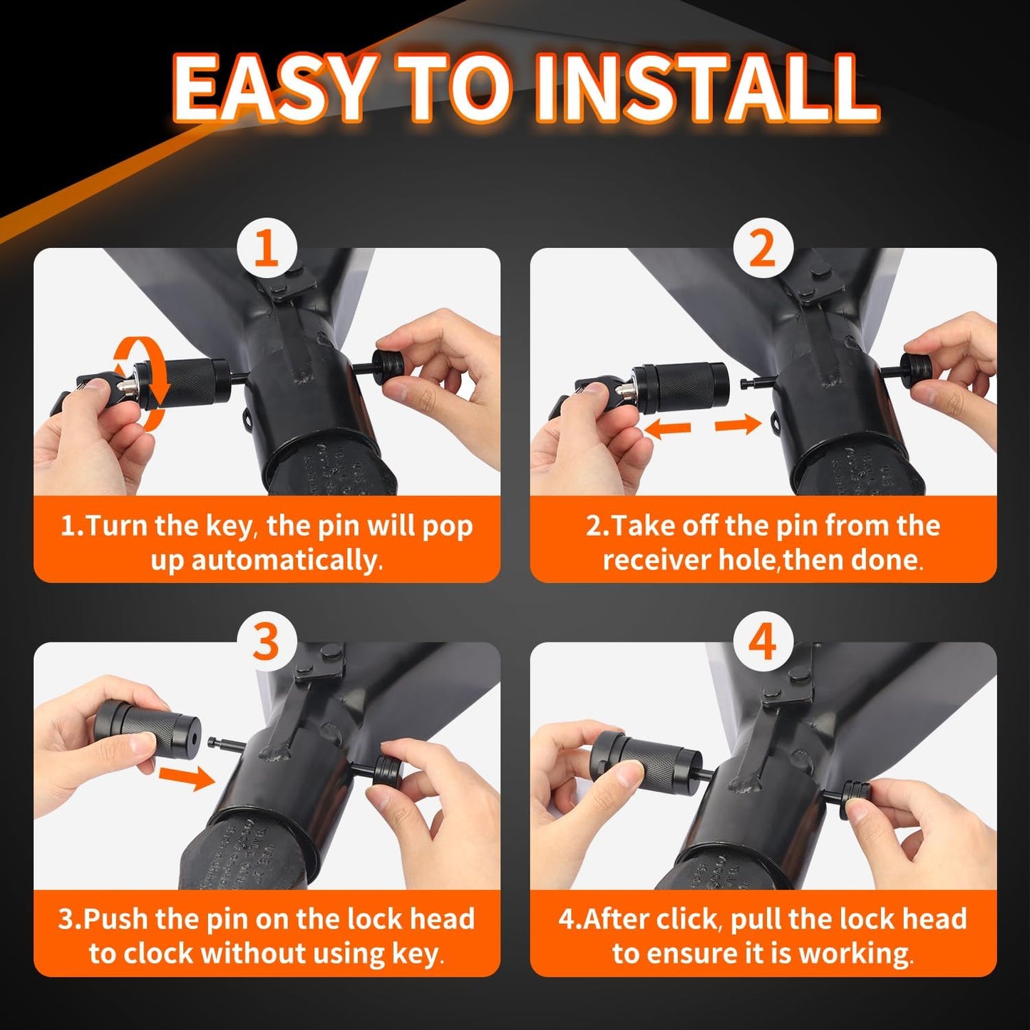 METOWARE Trailer Tongue Coupler Lock 1/4" Dia, 3-1/2" Span, Trailer Hitch Lock for Latch-Type Coupler, Black Trailer Pin Lock for Towing Trailer RV Car Boat Truck (2 Pack)