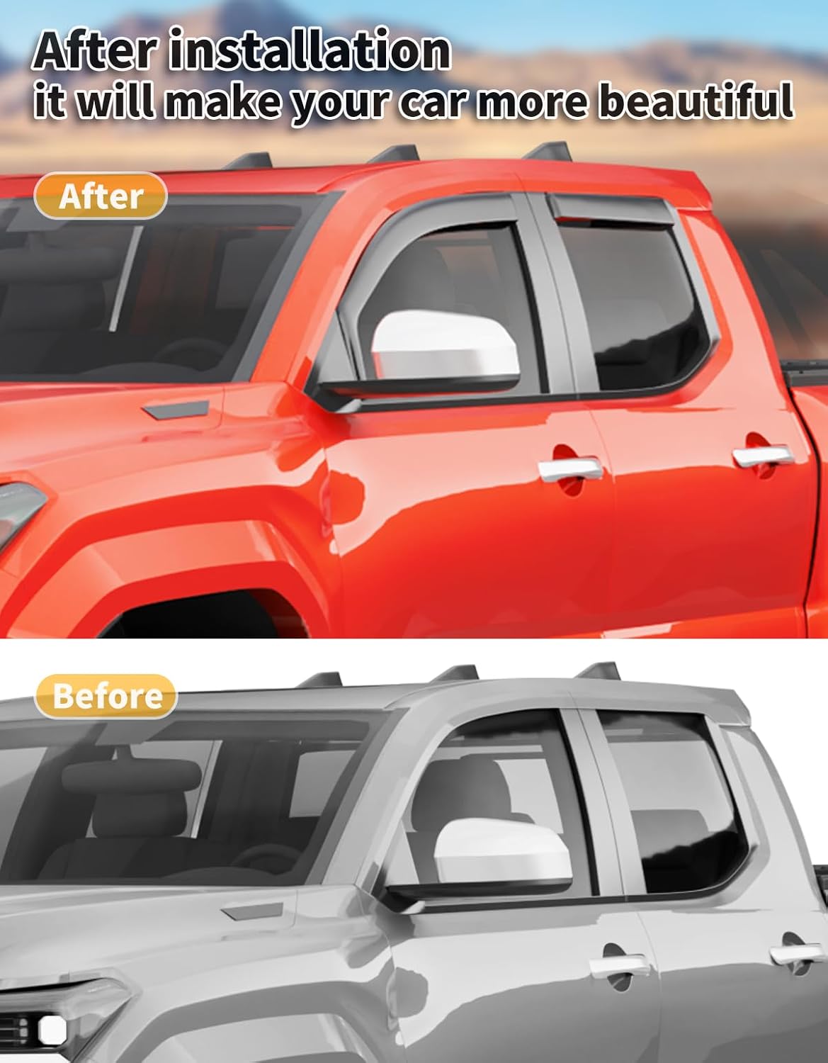 in-Channel Window Rain Guards Fit for Truck Toyota Tacoma 2024-2025 Double Cab with 4 Full-Size Doors Extra Durable Window Deflectors Window Visors Vent Shades Vent Visors Car Accessories