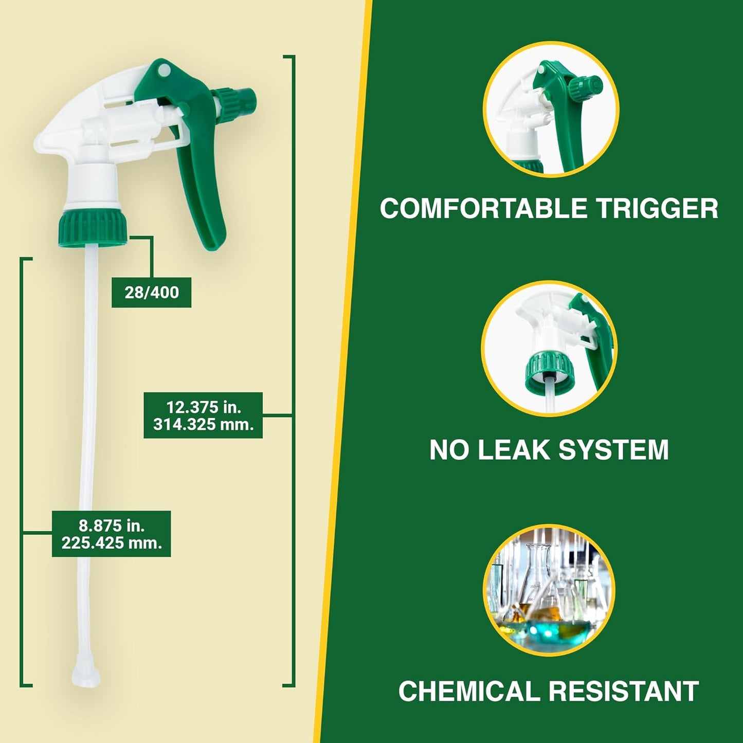 Spray Bottle Nozzle Replacement, Bottle Tops Only - Sprayer Nozzle Triggers for Heavy Duty, Commercial, Home Cleaning Solutions - Fits 8,16,24,32 oz Plastic & Glass Bottles, Green 13 pack
