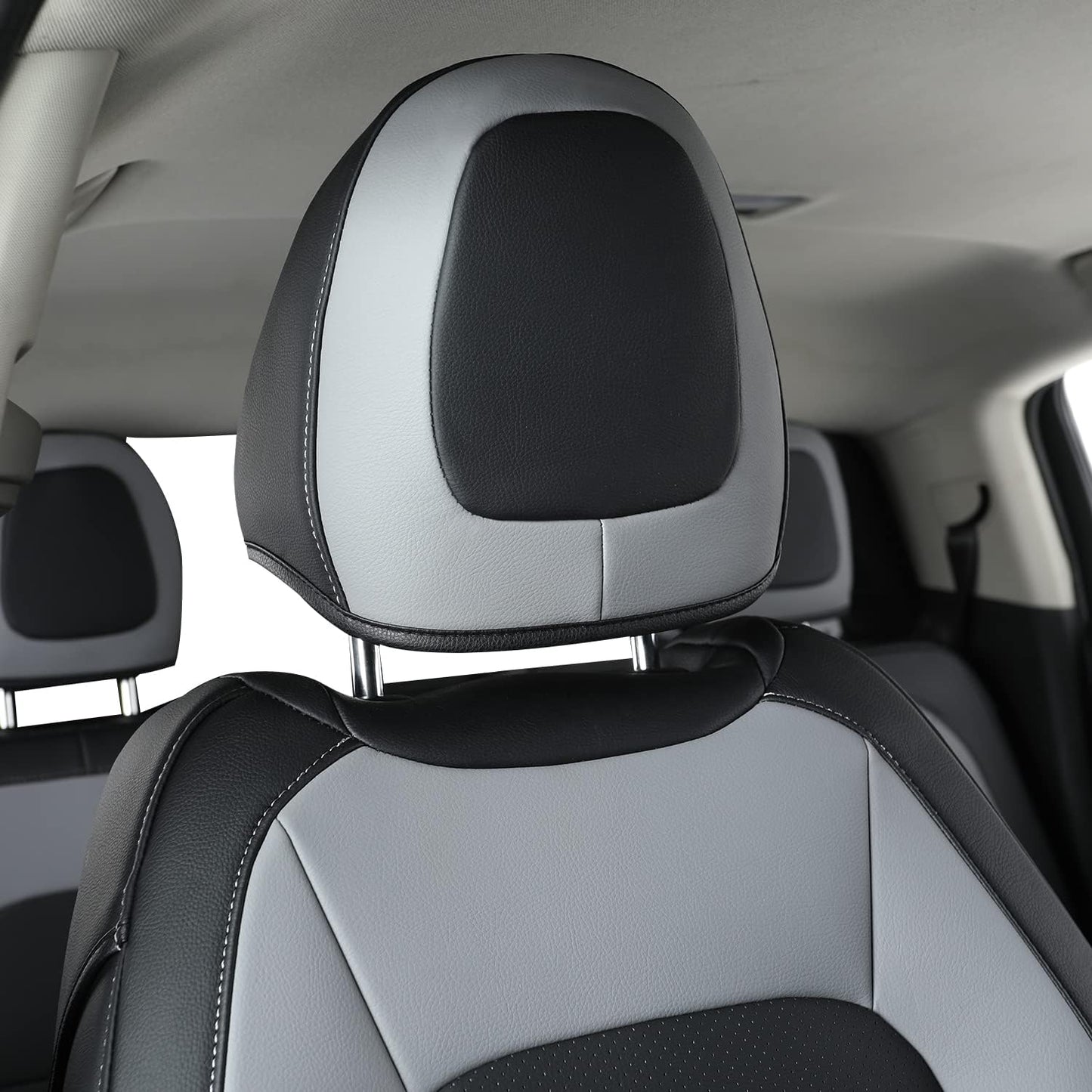 LUCKYMAN CLUB Chevy Colorado Seat Covers, fit for 2015-2022 Colorado Crew Cab Z71 LT ZR2 Work Truck with Faux Leather (Black&Gray)