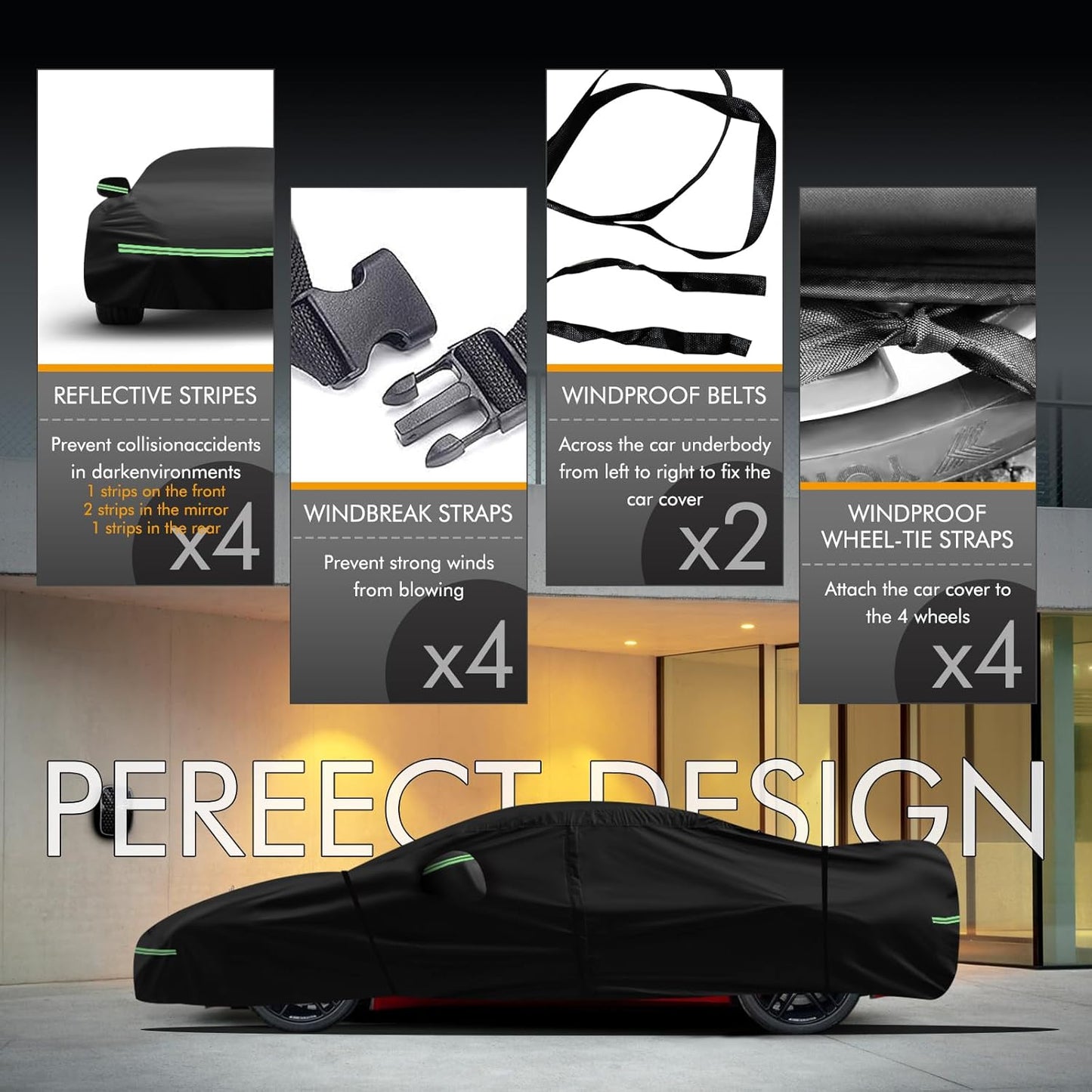 for Corvette 2014-2019 C7 Car Cover 210D Outdoor Waterproof UV Protection, with Cotton Layer, Zipper Door, Reflective Strip, Storage Bag, for Chevy C7