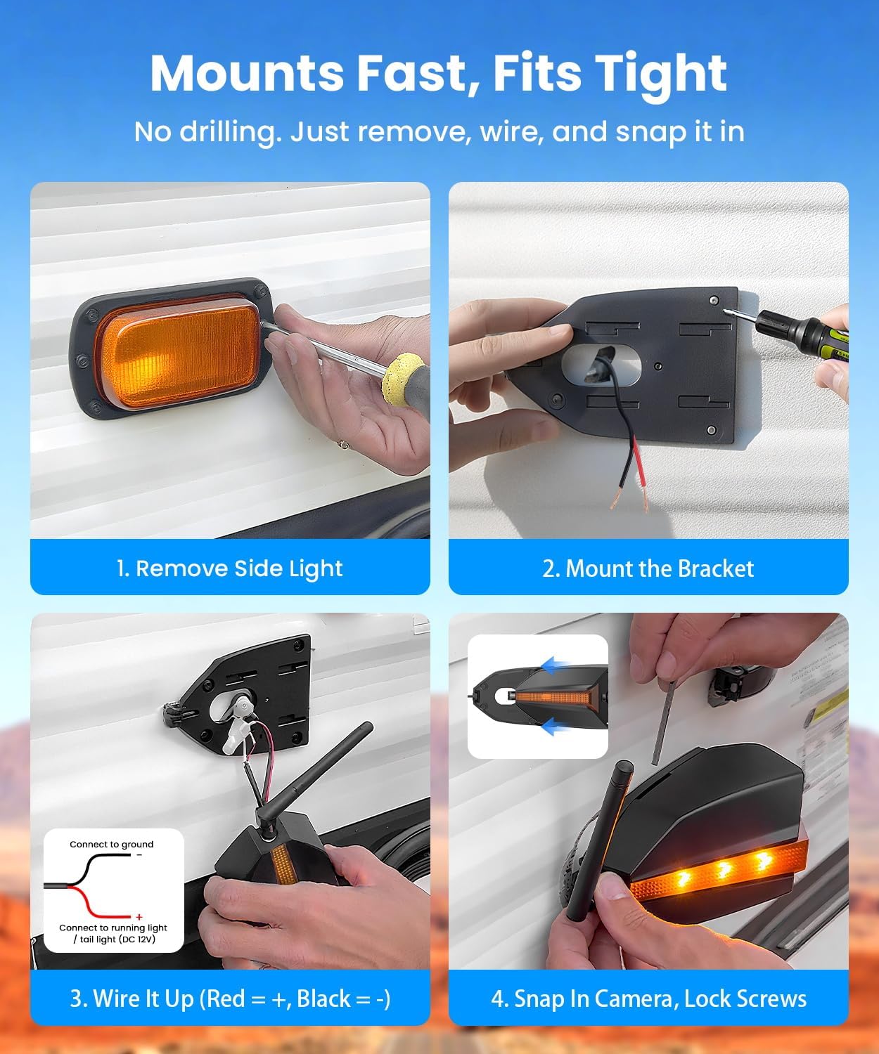 AUTO-VOX RV Backup Camera Wireless System: Left/Right Side Cameras, Adjustable Angle with IR Night Vision, IP69K Waterproof, Works Only with WF1, for Class A/B/C Motorhome, 5th Wheel, Travel Trailer