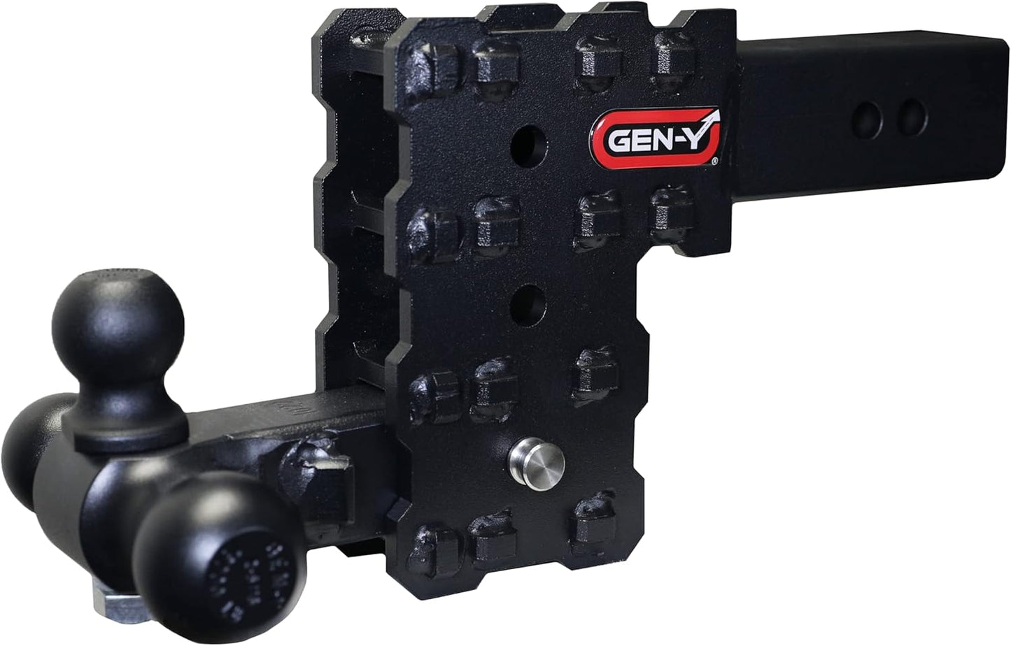 GEN-Y Hitch Solid Shank Adjustable Tow Hitch with Tri-Ball Mount for 2.5" Receiver - 5" Drop - 16,000 LB Towing Capacity - 1,600 LB Tongue Weight - Black