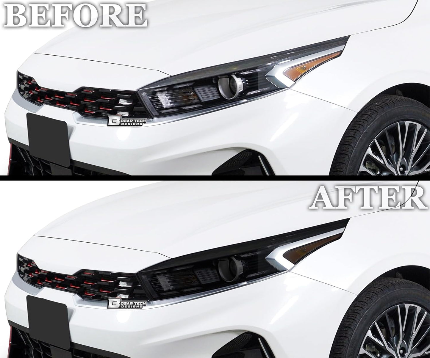 BOGAR TECH DESIGNS Full Headlight Taillight Reflector Sidemarker Head Tail Light Tint Kit Compatible with Kia Forte 2022-2024, Dark Smoke