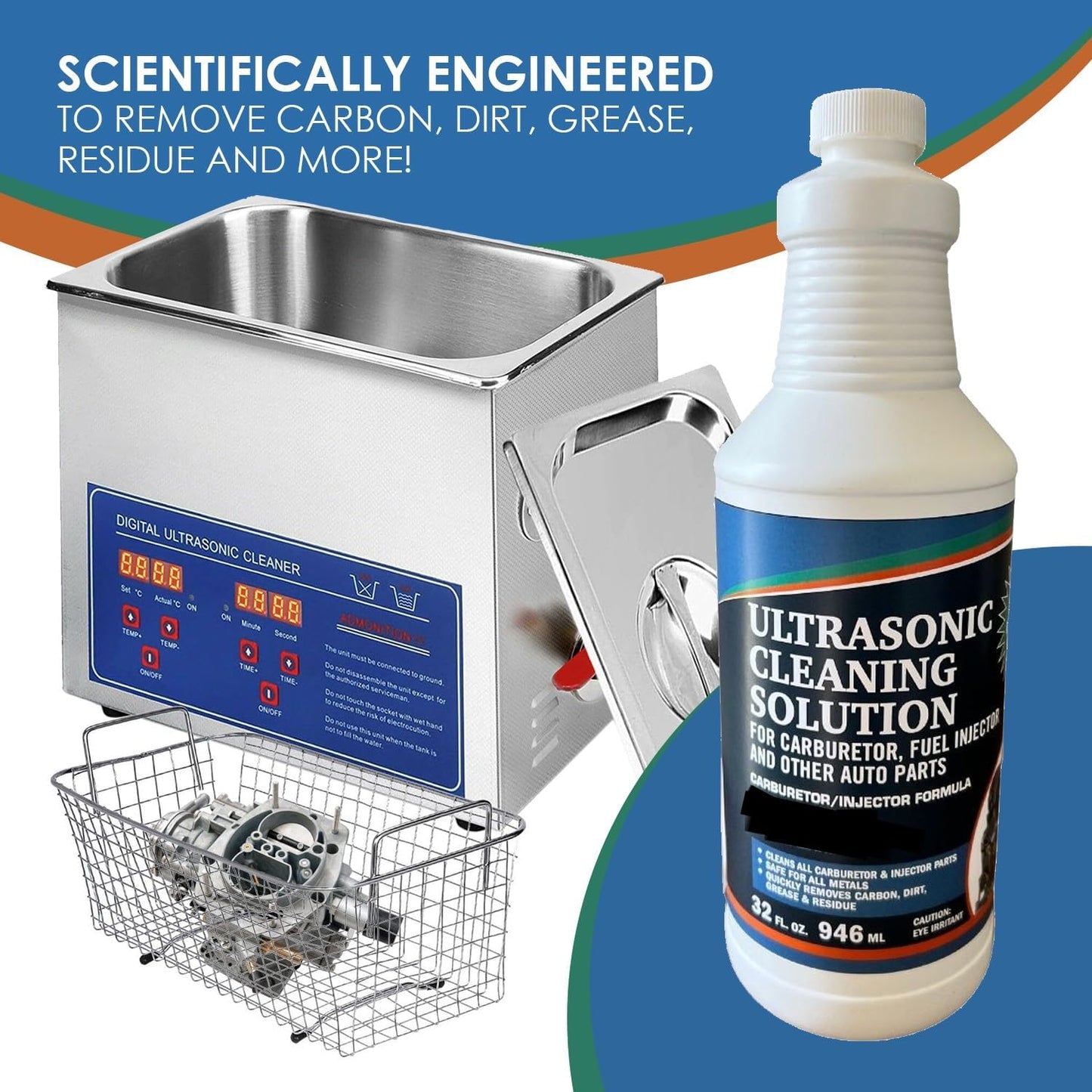 NORTHWEST ENTERPRISES Ultrasonic Cleaner Solution for Carburetors and Engine Parts. Concentrated Washing Compound for use in Ultrasonic Machines and Immersion Washers - Automotive Fluid (32 oz)