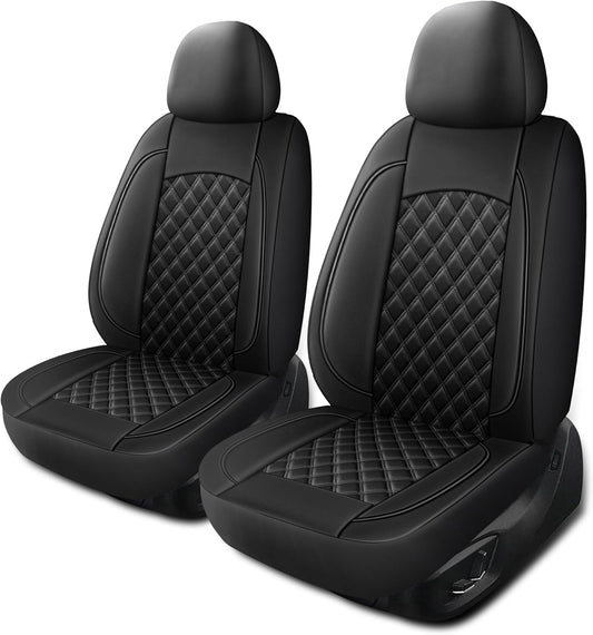 Leather Car Seat Covers,Breathable and Waterproof Napa Leather Automotive Seat Cover,Universal Interior for Cars,Sedans,SUVs,Vans,Trucks(Front Seat,Black,N3)