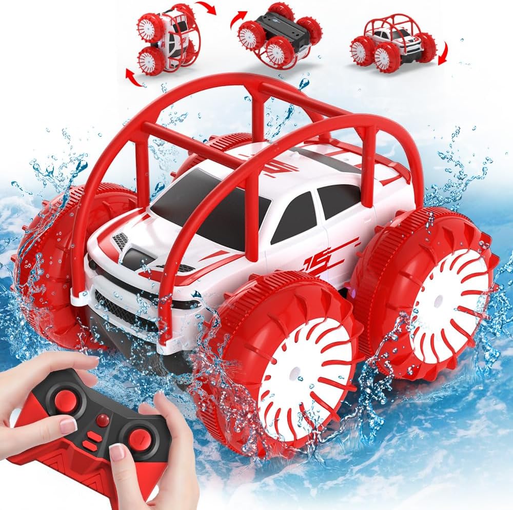 MaxTronic Amphibious Remote Control Car,Rechargeable RC Cars Toy 360° Flips Rotation Stunt Crawler 15KM/H 4WD All Terrain Outdoor Indoor Toy for Kids Boys Girls 3-12