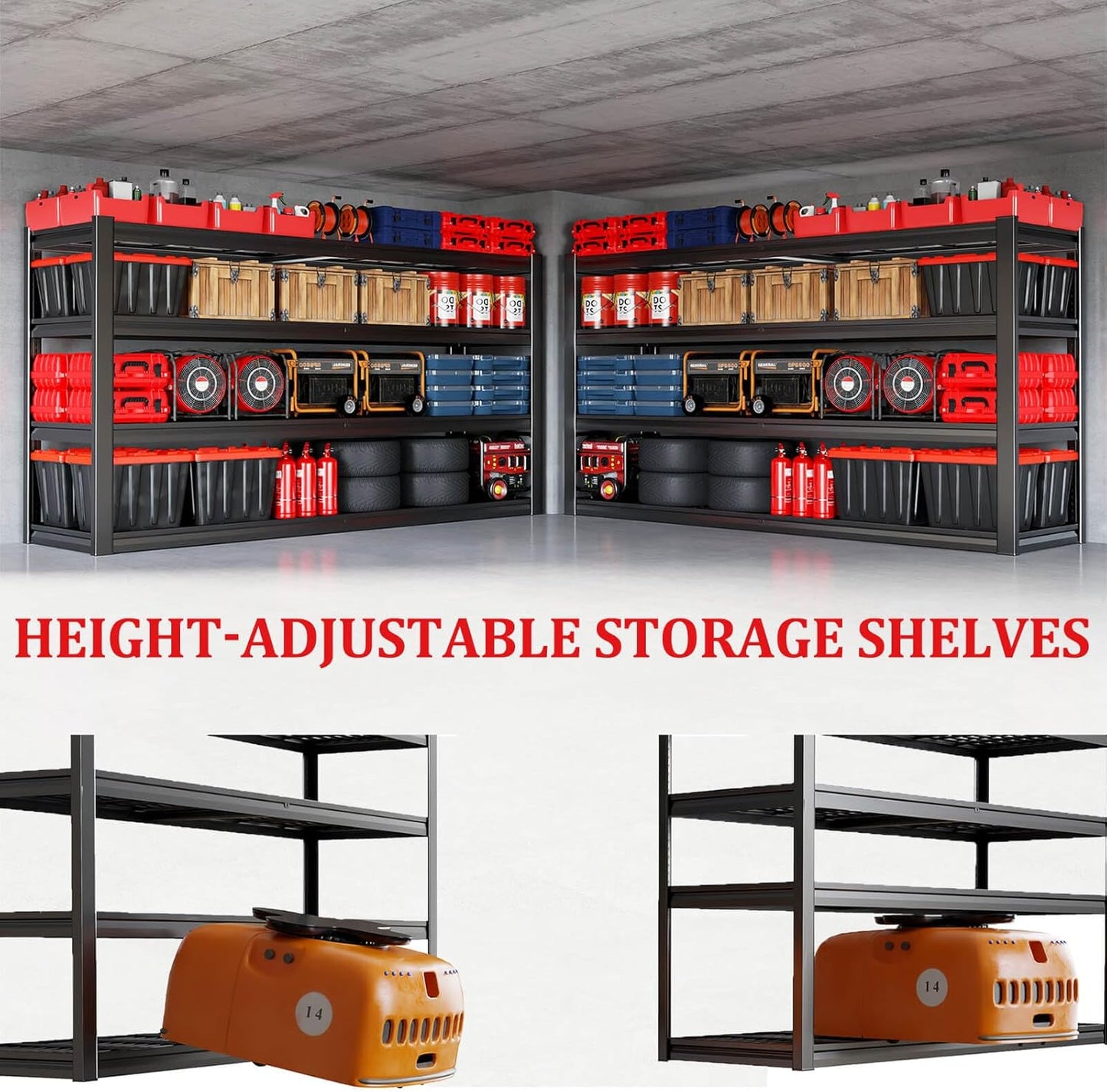 67" Wide Garage Shelving Unit, 30" D Heavy Duty Garage Storage Shelves,3500 LBS Capacity, Industrial Adjustable Shelves for Basement Warehouse