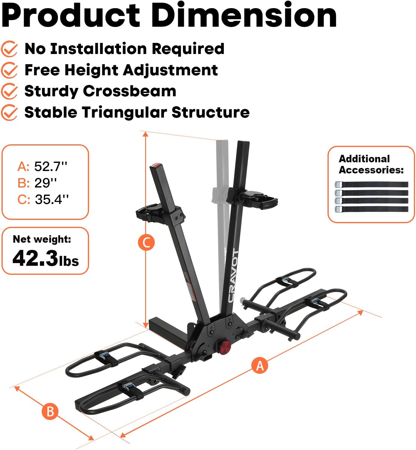 MagRack F2 200 lbs Capacity Electric Bike Rack, No Installation Bike Carrier for 2 Bike, Folding Bike Racks for Tow Hitch 2'' Receiver Cars Trucks SUVs Minivans RV, Trailer