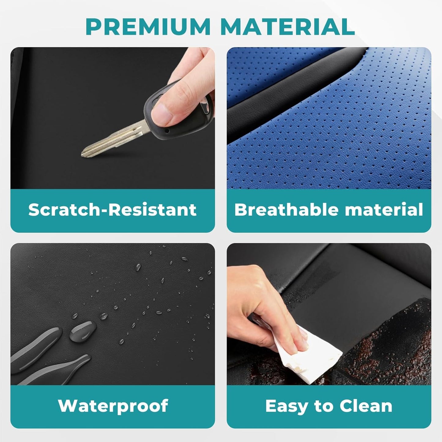 Car Seat Covers Full Set - Universal Seat Covers for Cars SUV Truck – Faux Leather Automotive Seat Covers, Breathable & Waterproof Front and Rear Seat Protectors, Fit for Most Cars-BlackBlue