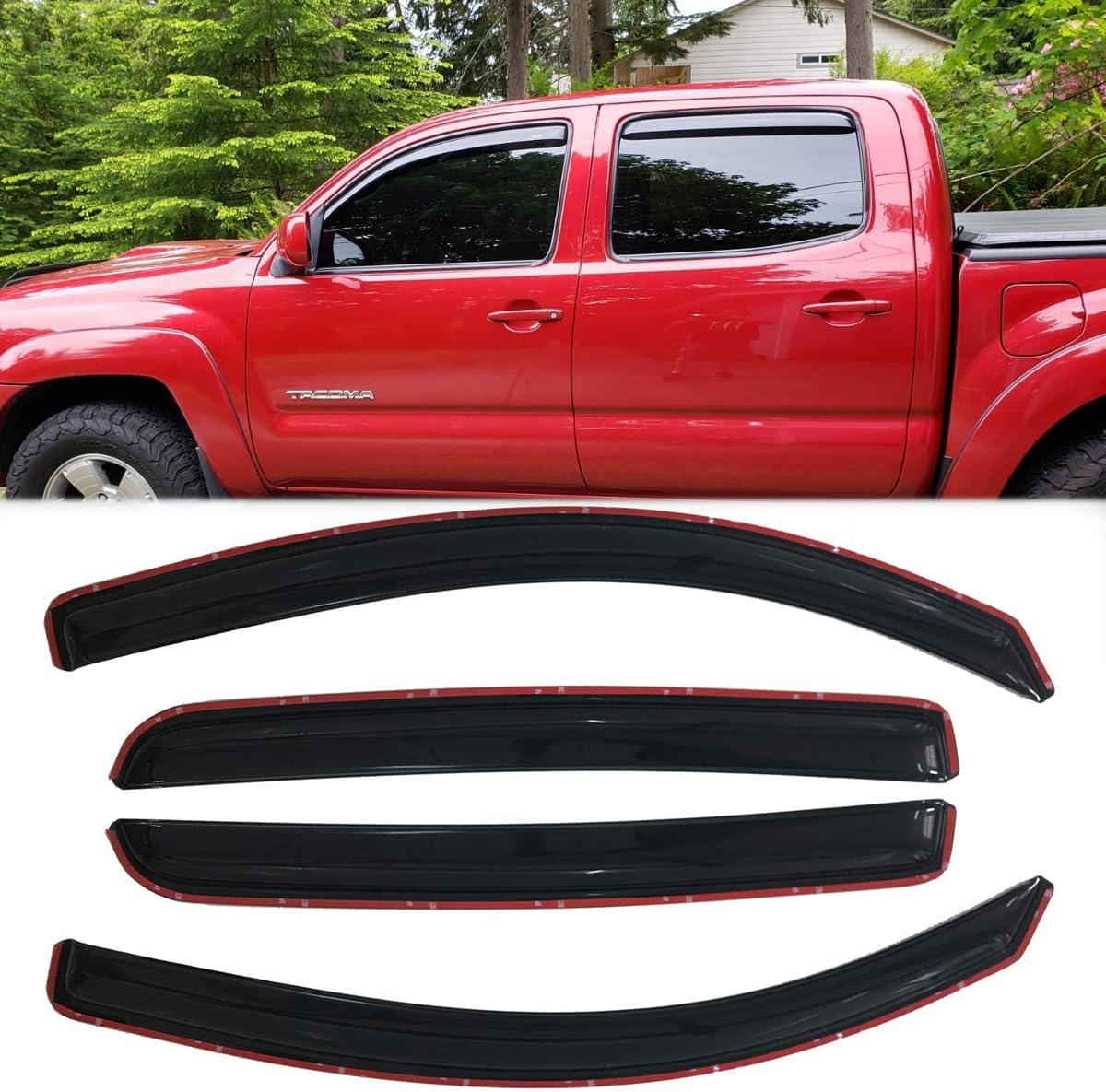 4pcs Original In Channel Style Rain Guards Durable Side Window Wind Deflectors Dark Smoke Vent Window Visors Compatible With 2016-2023 Tacoma Crew Double Cab