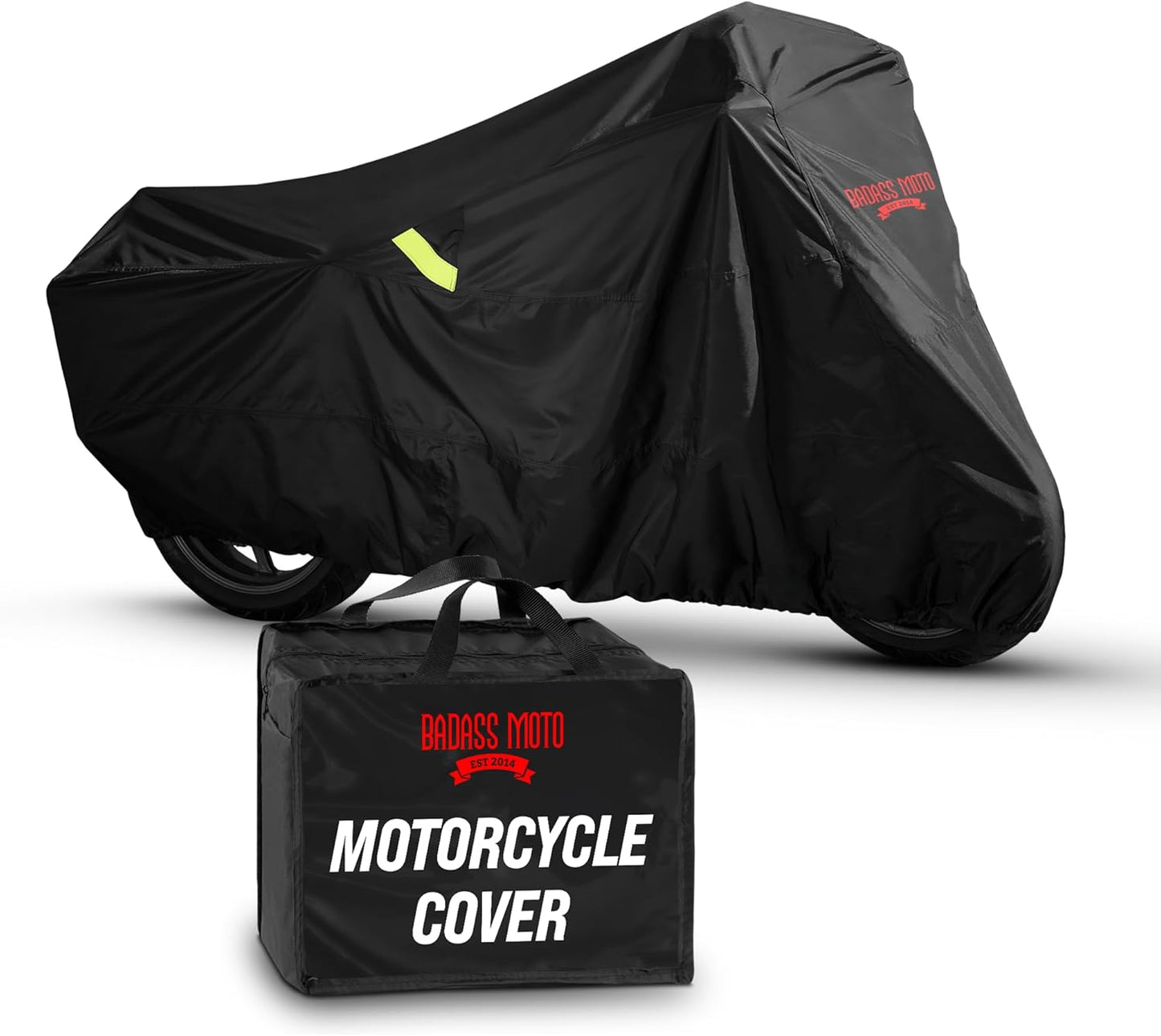 Badass Moto Ultimate Motorcycle Cover Waterproof Outdoor Heavy Duty Fits Harley Davidson Sportster Cover Durable Rain Sun Weather Shelter For Triumph, Fat Bob, Indian Scout, Sport Bike, Medium Cruiser