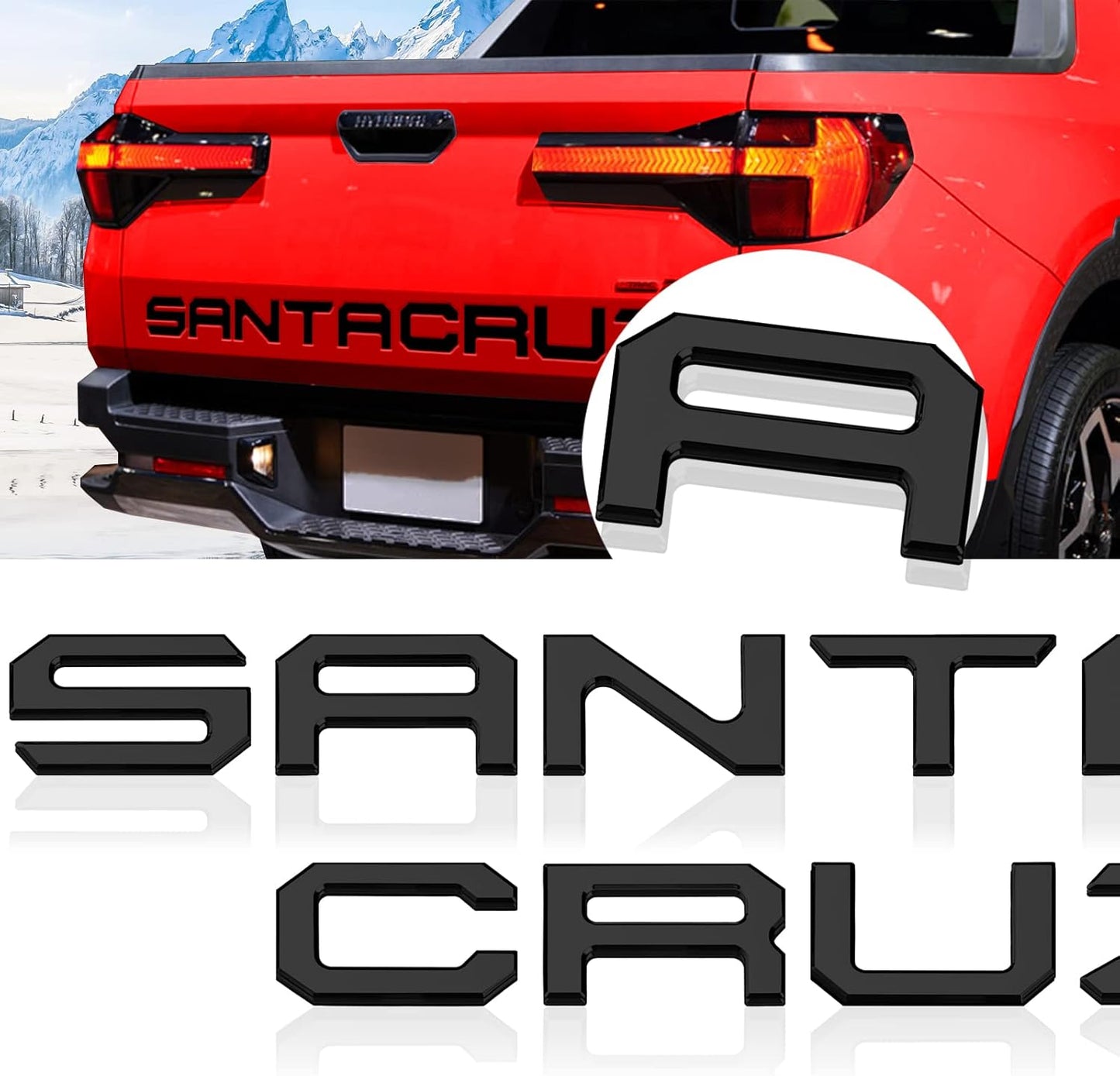 Tailgate Inserts Letters Compatible for 2022 2023 2024 2025 Santa Cruz 3D Raised & Strong Adhesive Decals Letters Rear Emblem Decal Sticker Compatible for Santa Cruz Accessories-Matte Black