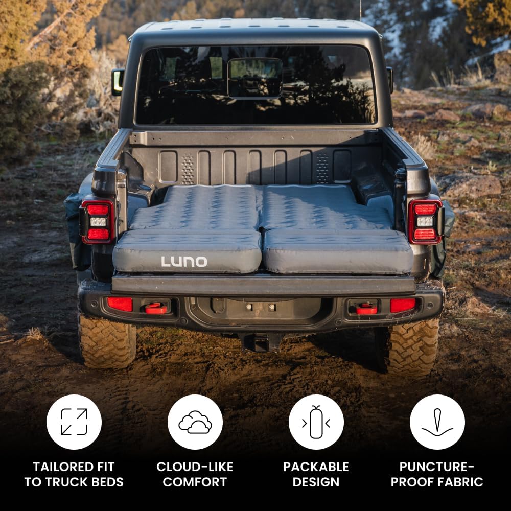 Luno AIR 5ft Truck Bed Mattress Car Camping | Tailored-Fit for Mid-Size Short-Bed Trucks Support | Sleeps 2 People up to 6'7" Tall