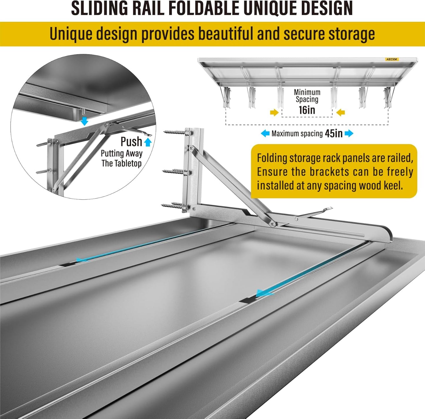 1.3x4ft Adjustable Rail Type Folding Storage Rack Shelf, Suitable for Garage, Storage Room, Kitchens Wall Shelf,Garage Storage Rack Floating Shelves, Wall Mounted Folding Table(1pc-Silver Gray)