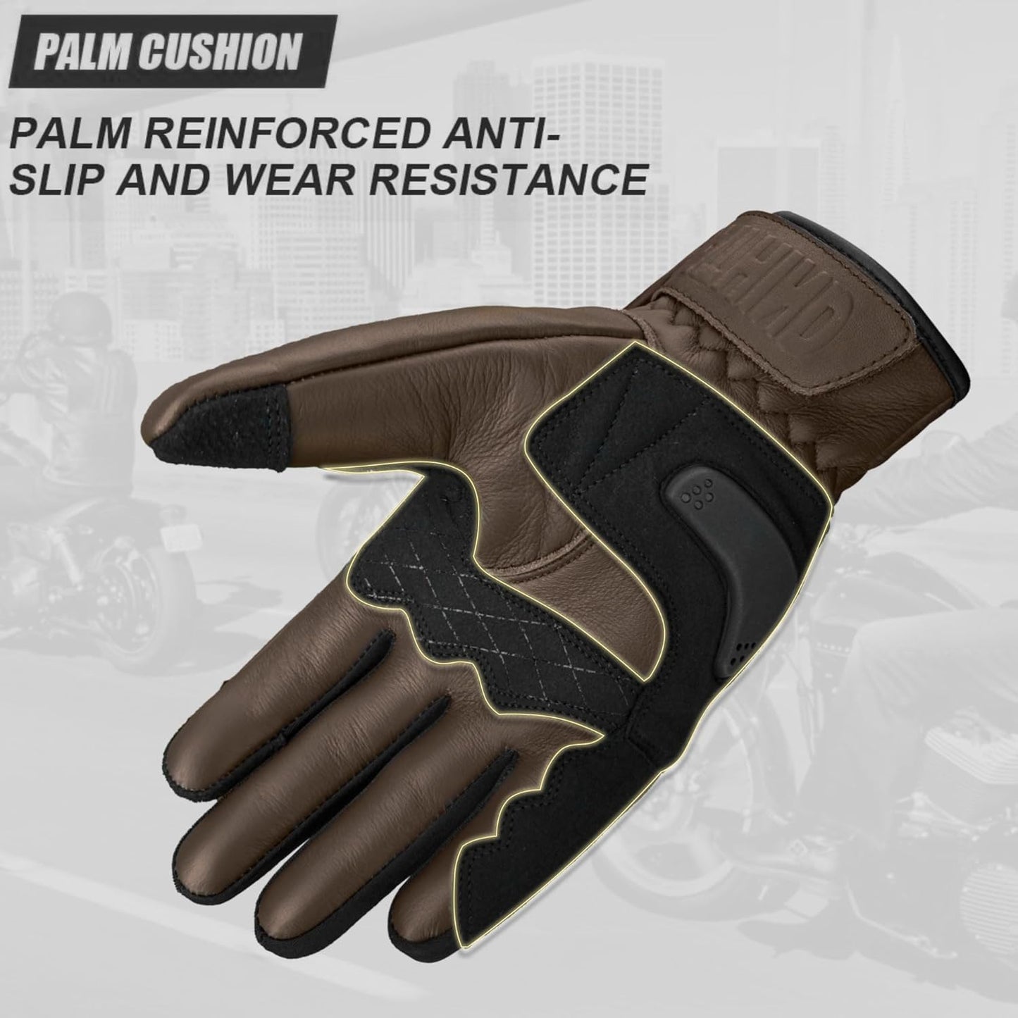 Leather Motorcycle Gloves for Men and Women | Touchscreen | Full Finger | Goatskin Leather Hard Knuckle Motorcycle Riding Gloves (Classic Brown, X-Large)