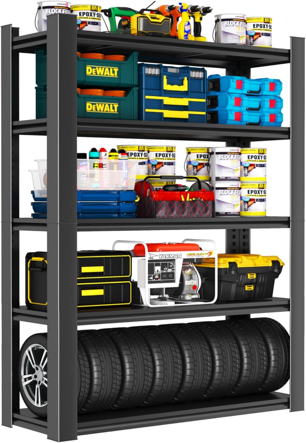 Metal Garage Shelving Unit, Heavy Duty 5-Tier Adjustable Storage Rack, Steel Shelving,2000 lbs Capacity, Industrial Shelves for Heavy Tools and Equipment (5-Tier 63" H x 36" W x 14" D)