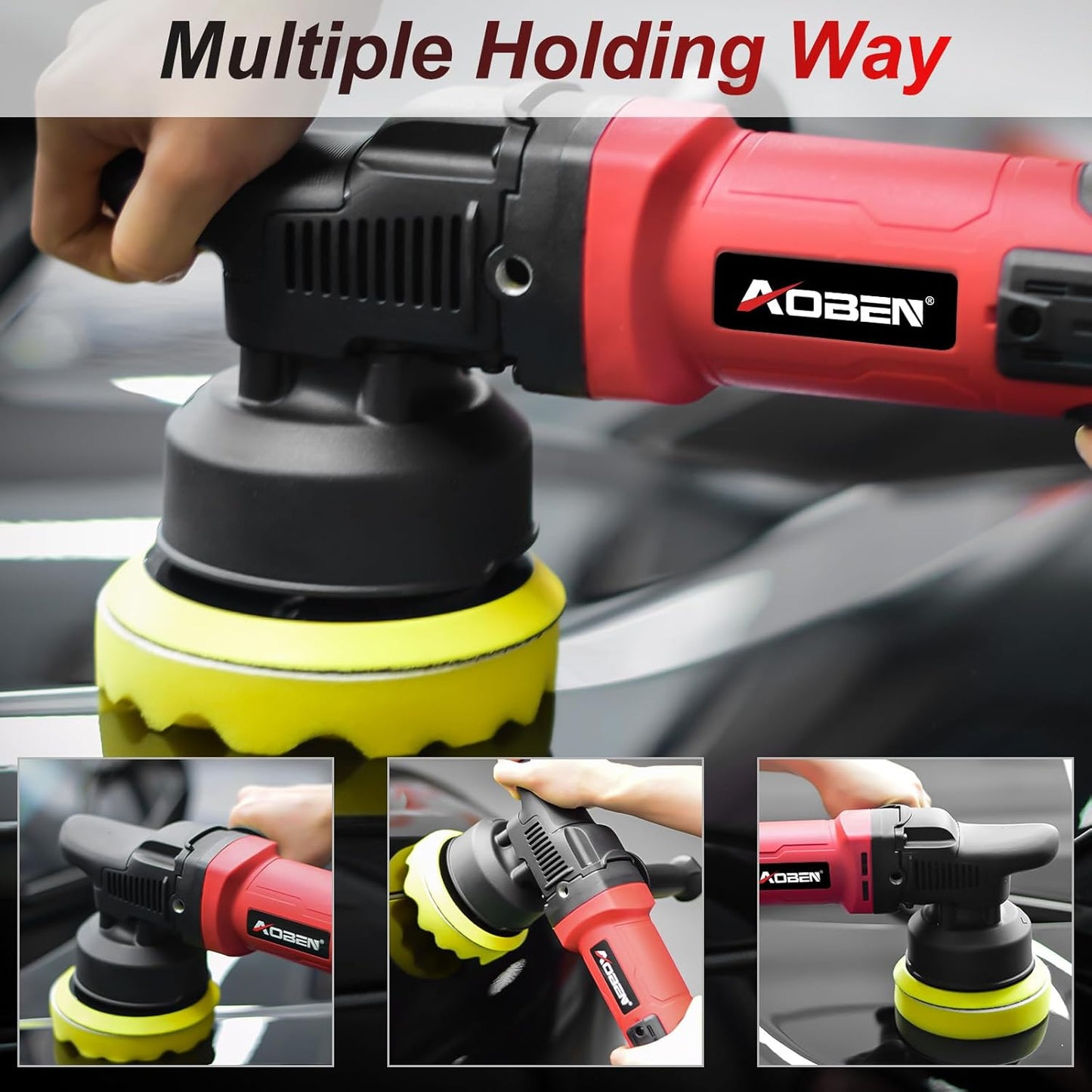 AOBEN Buffer Polisher,5 inch DA Car Polisher,Long Orbit 16mm Random Buffer Polisher kit with 6 Variable Speed 1000-5500rpm,Detachable Handle,7 Buffing Pads for Car detailing Polishing and Waxing