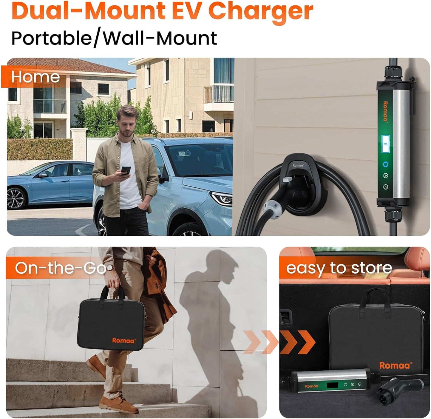 Level 2 EV Charger 40A EV Charger 240V 9.6kW Fast Charging, App Control, NEMA 14-50 Plug & 25ft J1772 Charging Cable, Indoor/Outdoor Portable EVSE for Home, ETL/FCC Certified