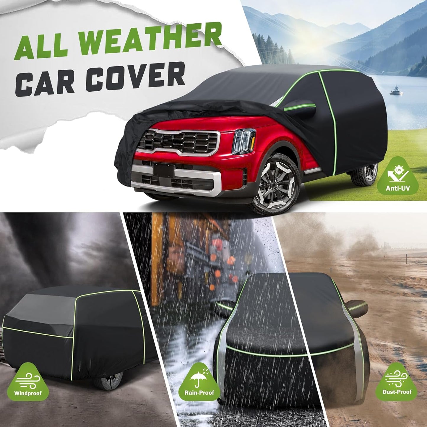 Mixsuper Liner Car Cover for Kia Telluride 2020-2026, 7 Layers Waterproof Car Cover Accessories for Telluride with Zipper Door, Windproof Straps, Reflective Strips, Anti-UV, All Weather
