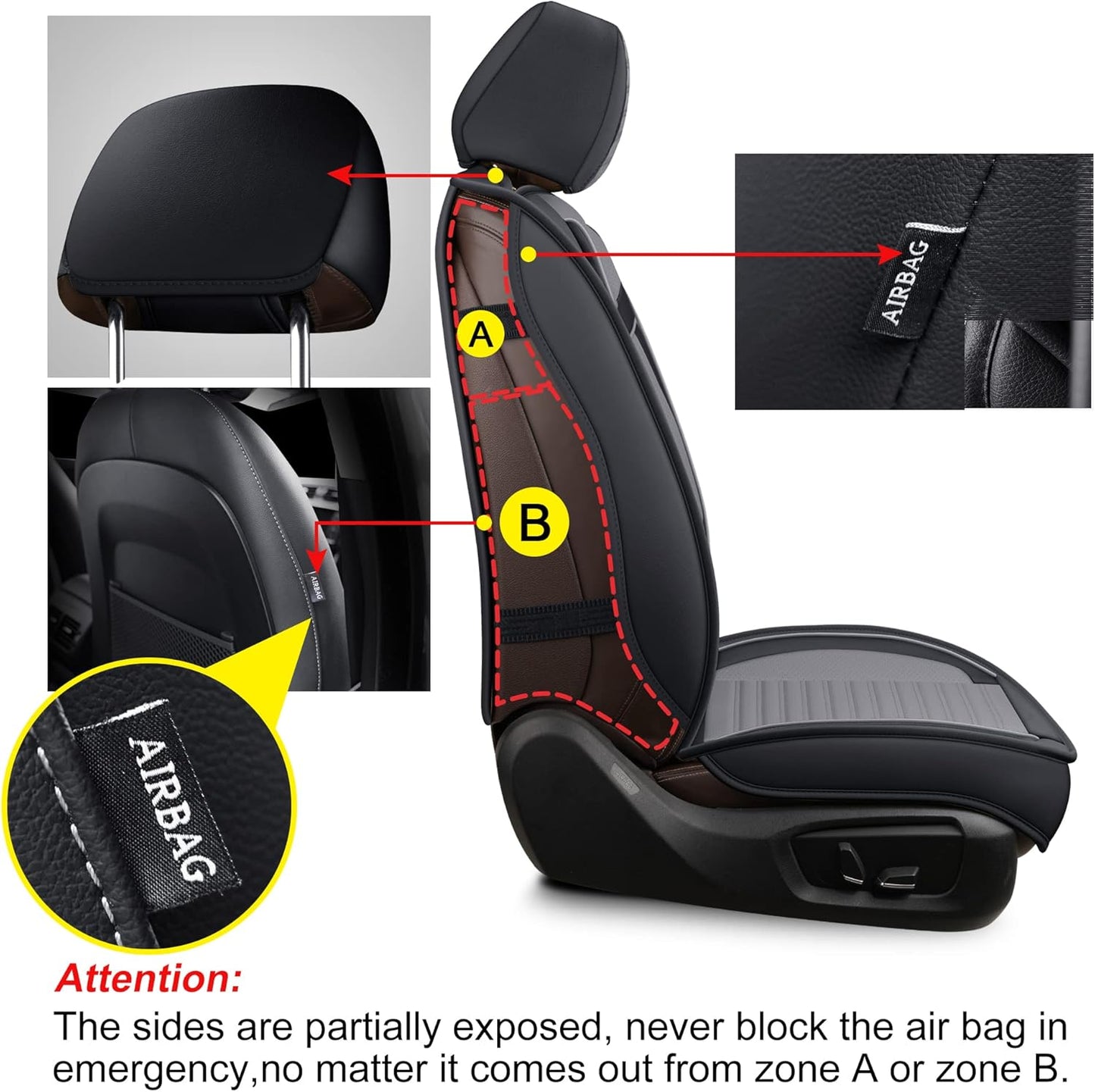 LINGVIDO Car Seat Covers, Breathable and Waterproof Faux Leather Automotive Seat Covers for Cars SUV Truck Sedan,Universal Anti-Slip Driver Seat Cover with Backrest (Full Seat, Gray+Black)