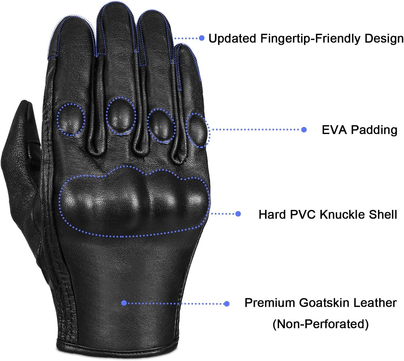 Full finger Goat Skin Leather Touch Screen Motorcycle Gloves Men/Women S,M,L,XL,XXL (Non-Perforated, XXL)