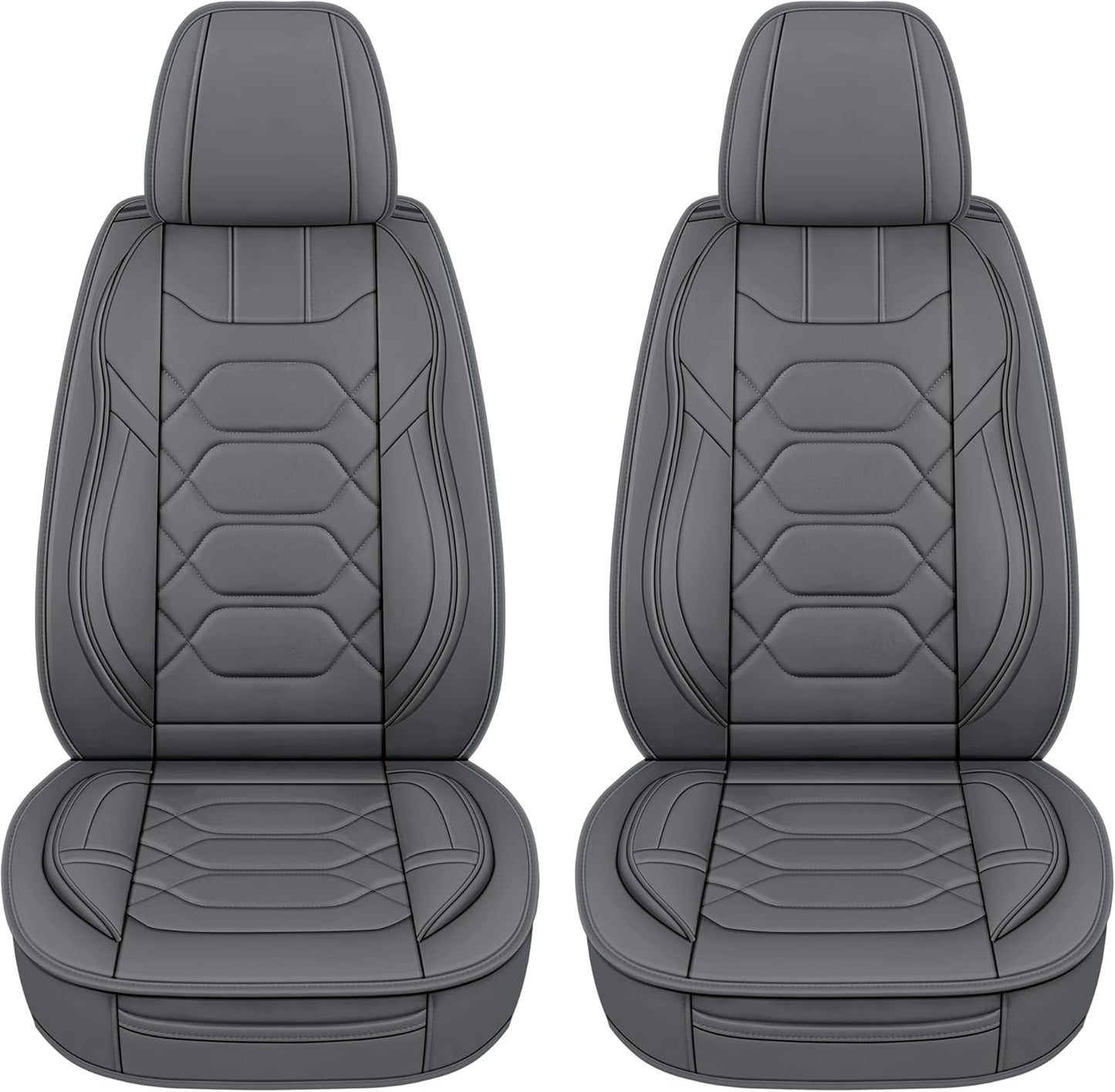 Pariitadin Leather Car Seat Covers Front Pair, Waterproof Breathable Faux Leather Automotive Seat Covers for Cars, Non-Slip Car Interior Covers Universal Fit Most Cars Sedans Trucks SUVs, Gray