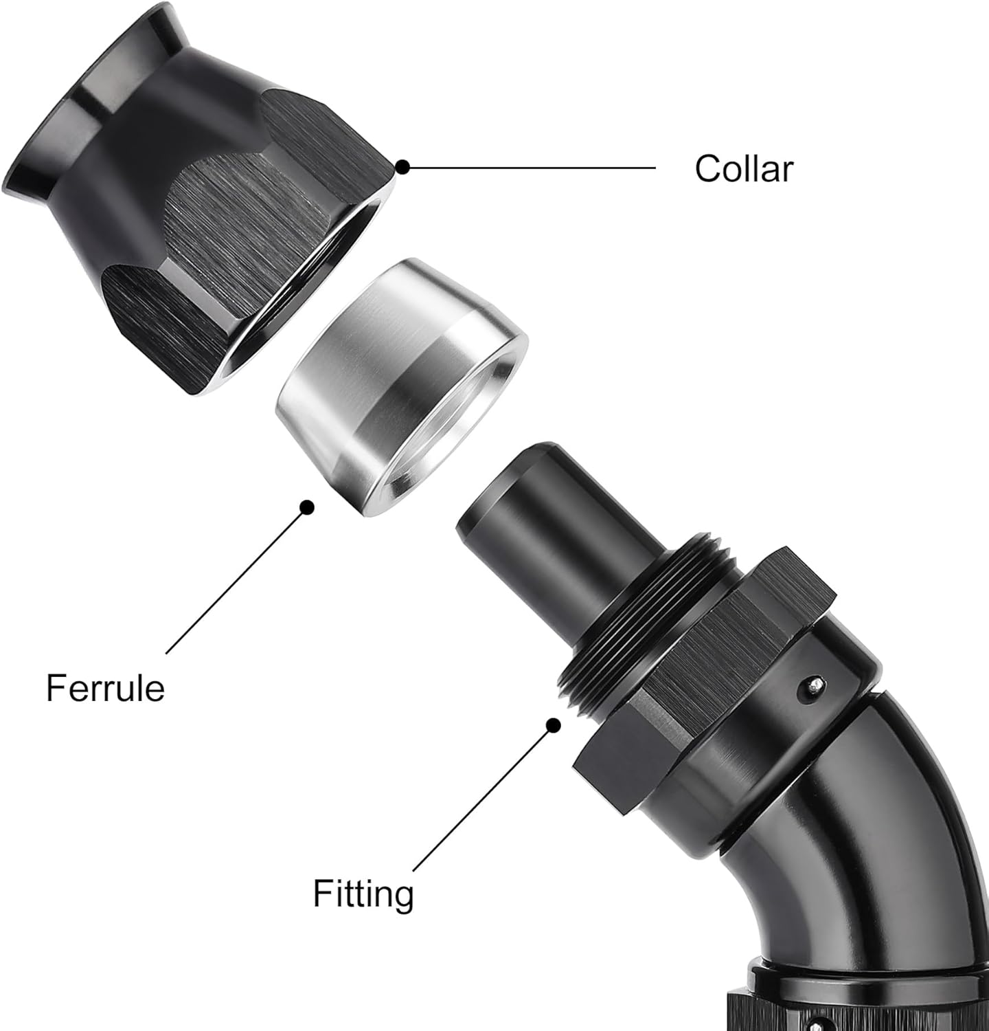 EVIL ENERGY 8AN 45 Degree PTFE One Piece Full Flow End Hose Fitting Aluminum Black