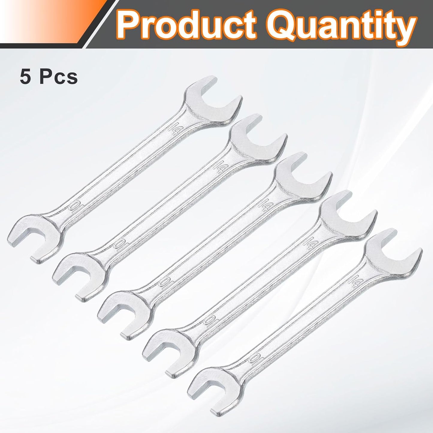 HARFINGTON 5pcs Double Open End Wrench 10mm x 14mm Metric 15 Degree Offset Angle Small Flat Head Wrench Galvanizing Open Ended Spanner for Automotive Repair Furniture Assembly