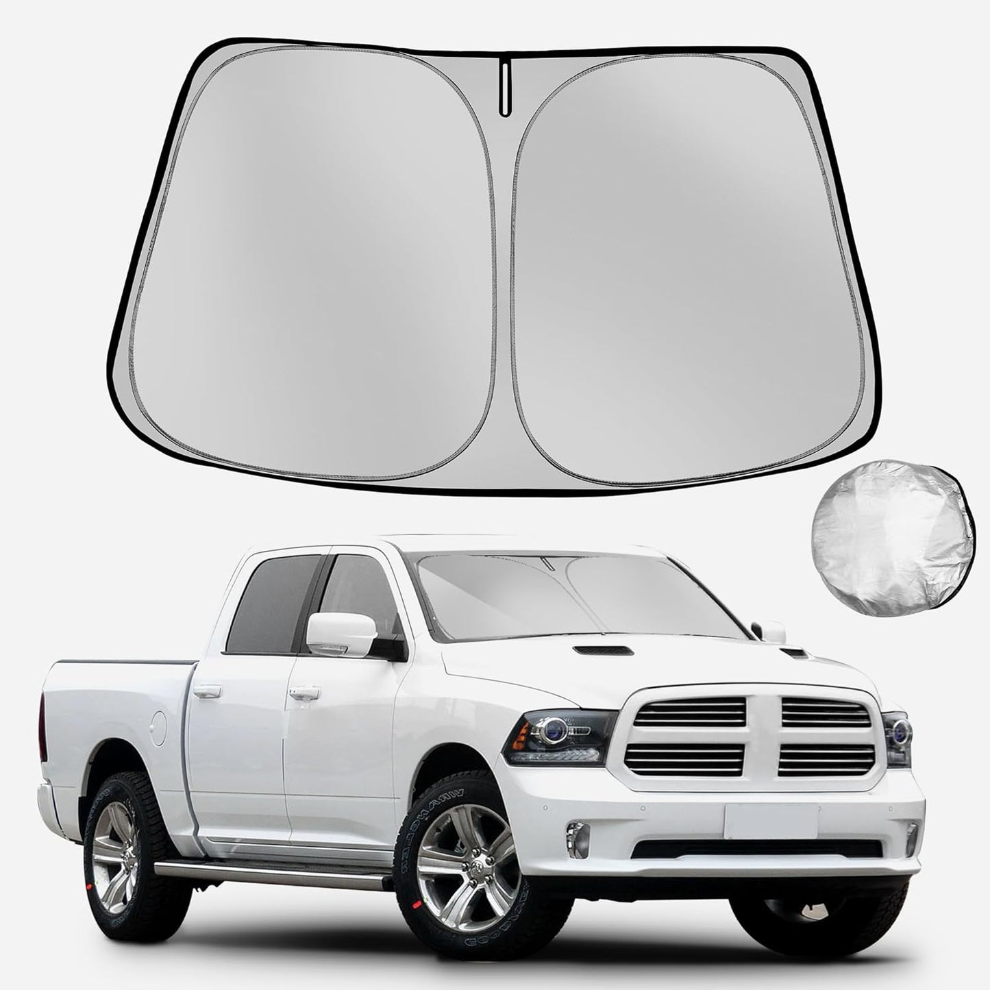 Windshield Sun Shade for 2010-2025 Dodge RAM 2500 3500 Foldable Sun Sunshade for Car Front Window Blocks UV Rays and Heat Automotive Interior Protector Custom Fit Accessories