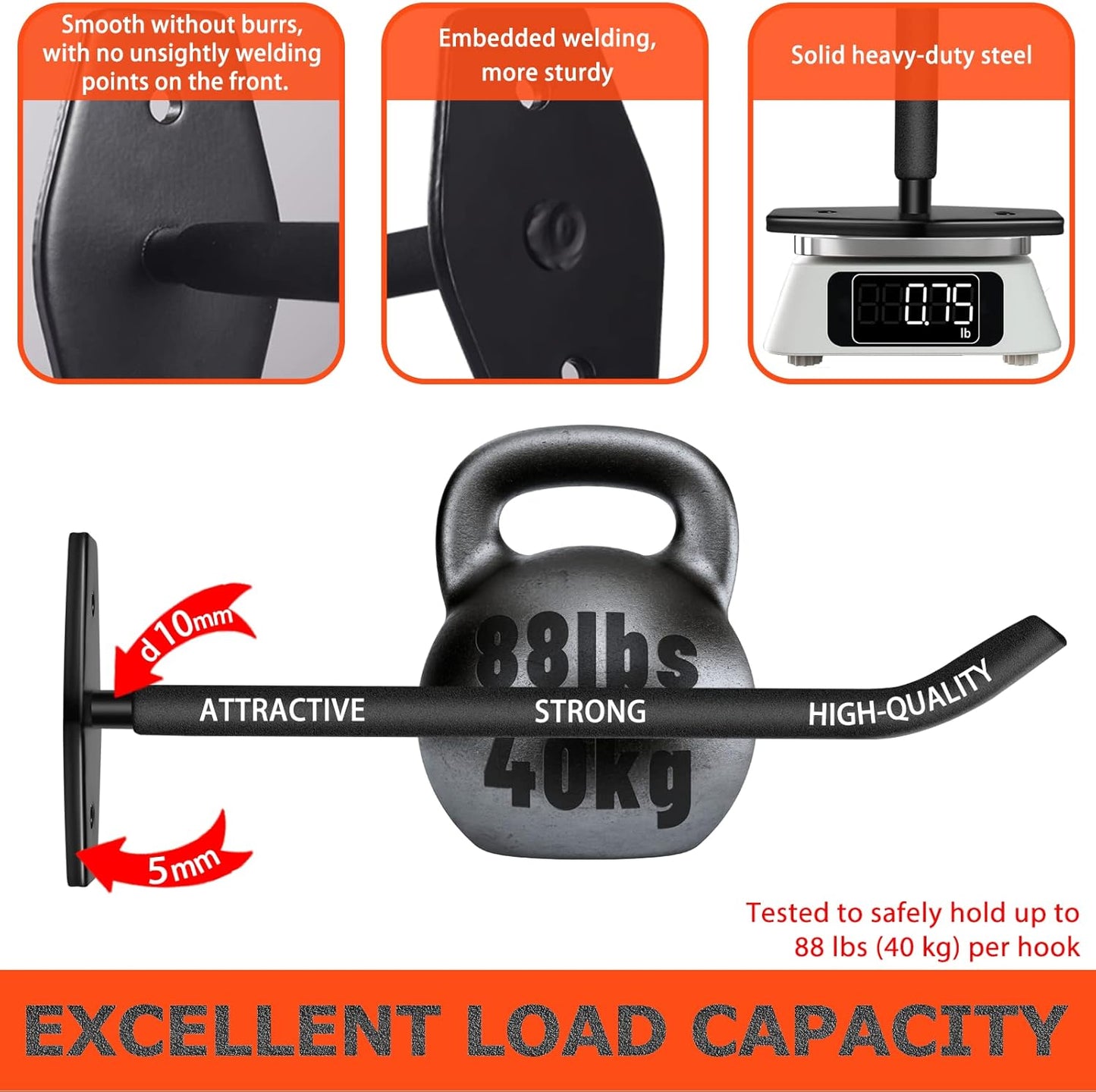 Tire Rack Wall Mount, 10 Inch Large Garage Hooks Heavy Duty Storage, Ladder Hooks for Hanging, Garage Organizer for Wheel Holder, Folding Chairs, Power Tool, Bulk Items (88lbs 4-Pack)