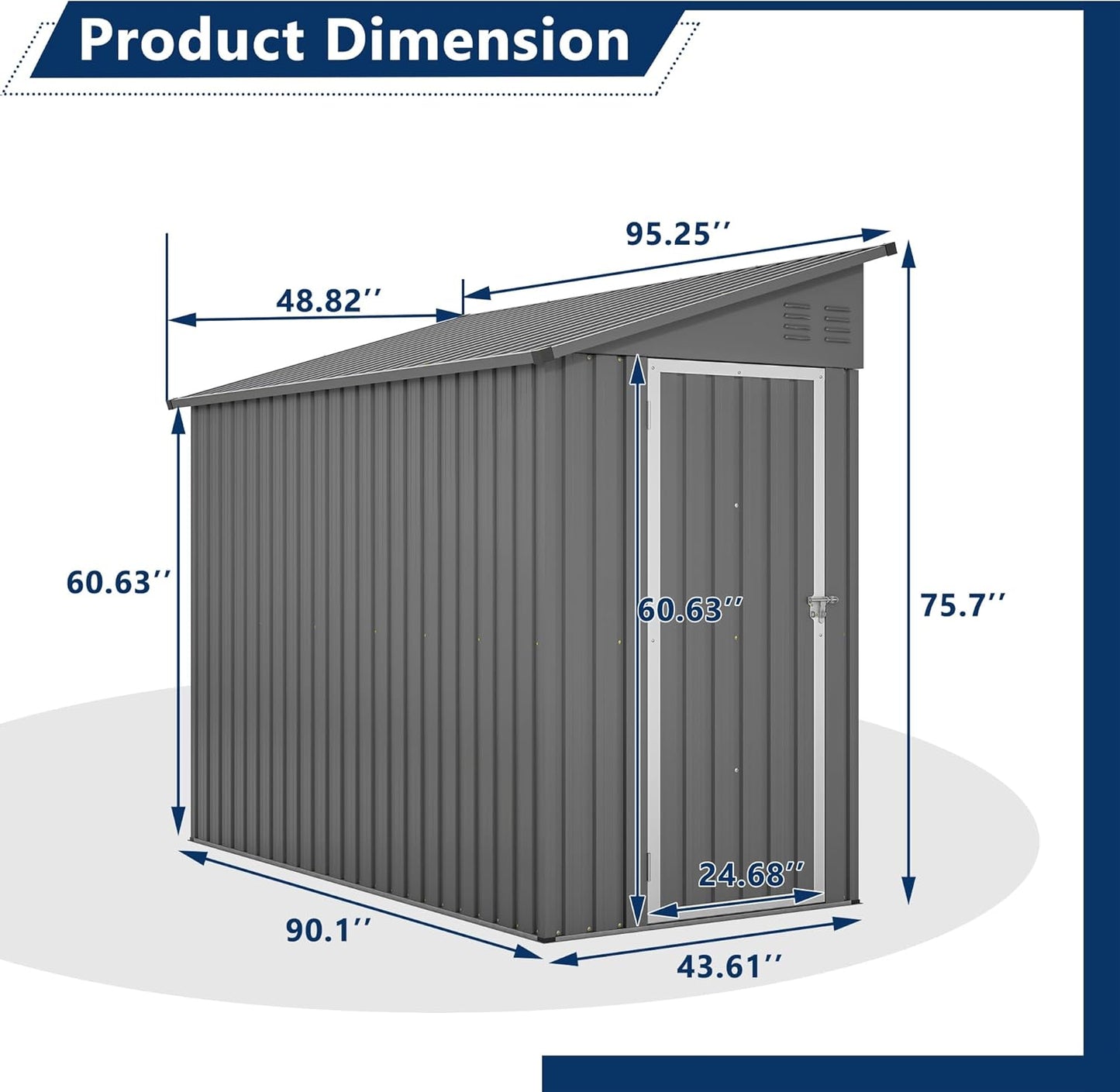 Shed Lean to Storage Shed, Outdoor 4' x 8' Metal Wall Side Storage Sheds & Outdoor Storage, Garden Storage Cabinet for Backayrd, Patio and Outdoor Use,Grey