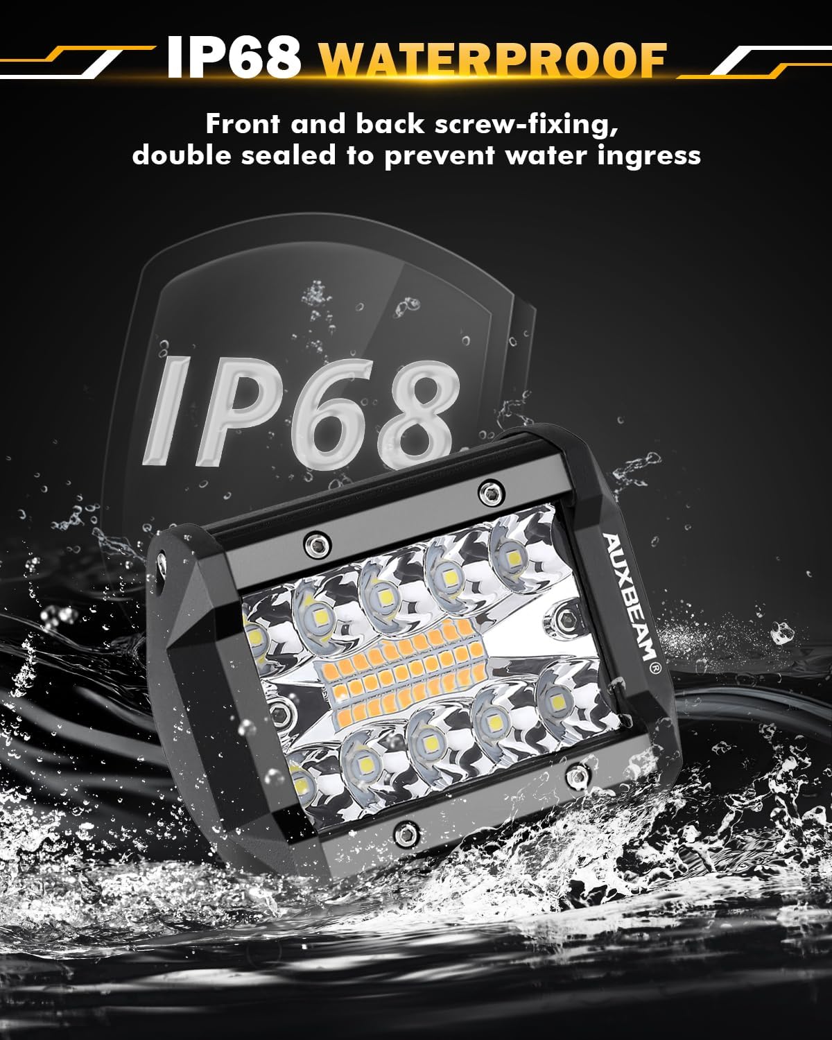 Auxbeam 4 Inch LED Pods Strobe Pod Light Bar, 120W Amber White 6 Modes Fog Light Spot Offroad Driving Lights, 12000LM Triple Row Memory Function with Wiring Harness Kit - 2 Pack