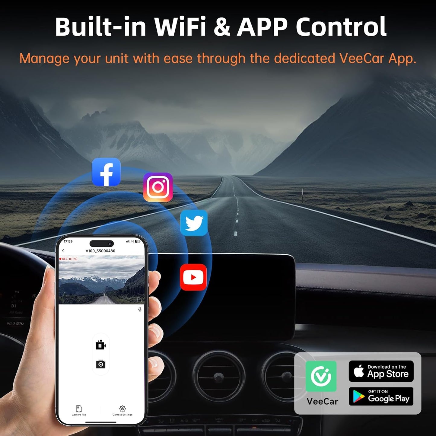 Dash Cam Front and Rear, Ecomoment 4K+1080P Dual Dash Camera for Cars, Built-in WiFi GPS Dashboard Camera, 2.4" IPS Screen Dashcam, 170° Wide, Night Vision, WDR, G-Sensor, 32GB SD Card Included