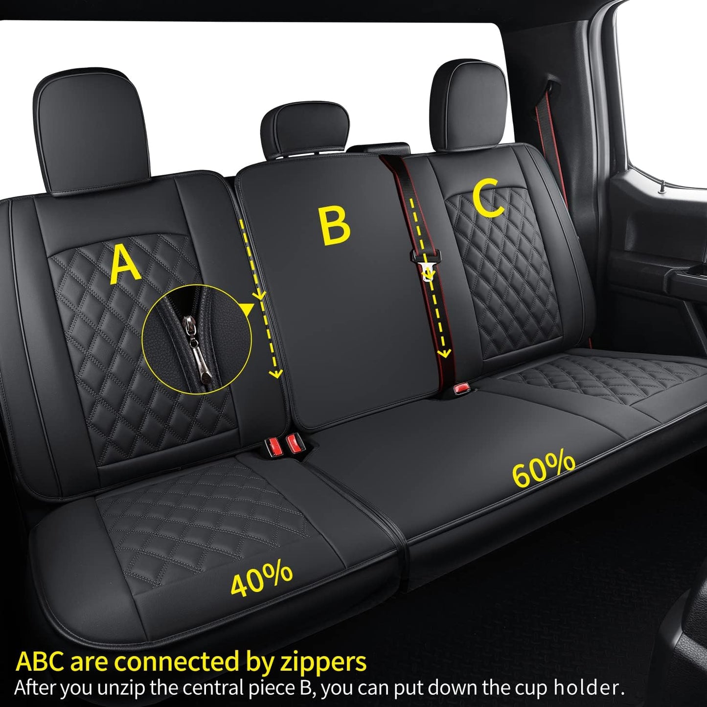 LUCKYMAN CLUB F150 Seat Covers Fit for 2010-2014 F150 SuperCrew with Waterproof Faux Leather(Full Set, Black)