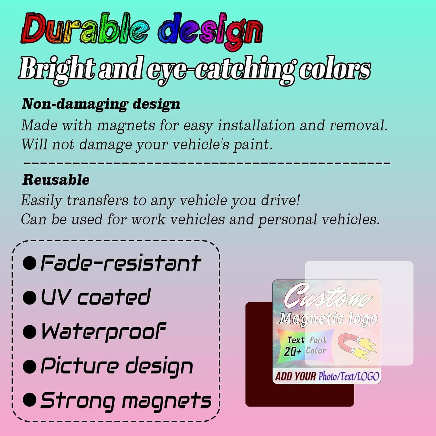 Custom Magnet Car Stickers, Personalised car Magnetic Signs for Business, Car Magnet with Text/Logo/Image,No Melting No Blow Off Easy to Move
