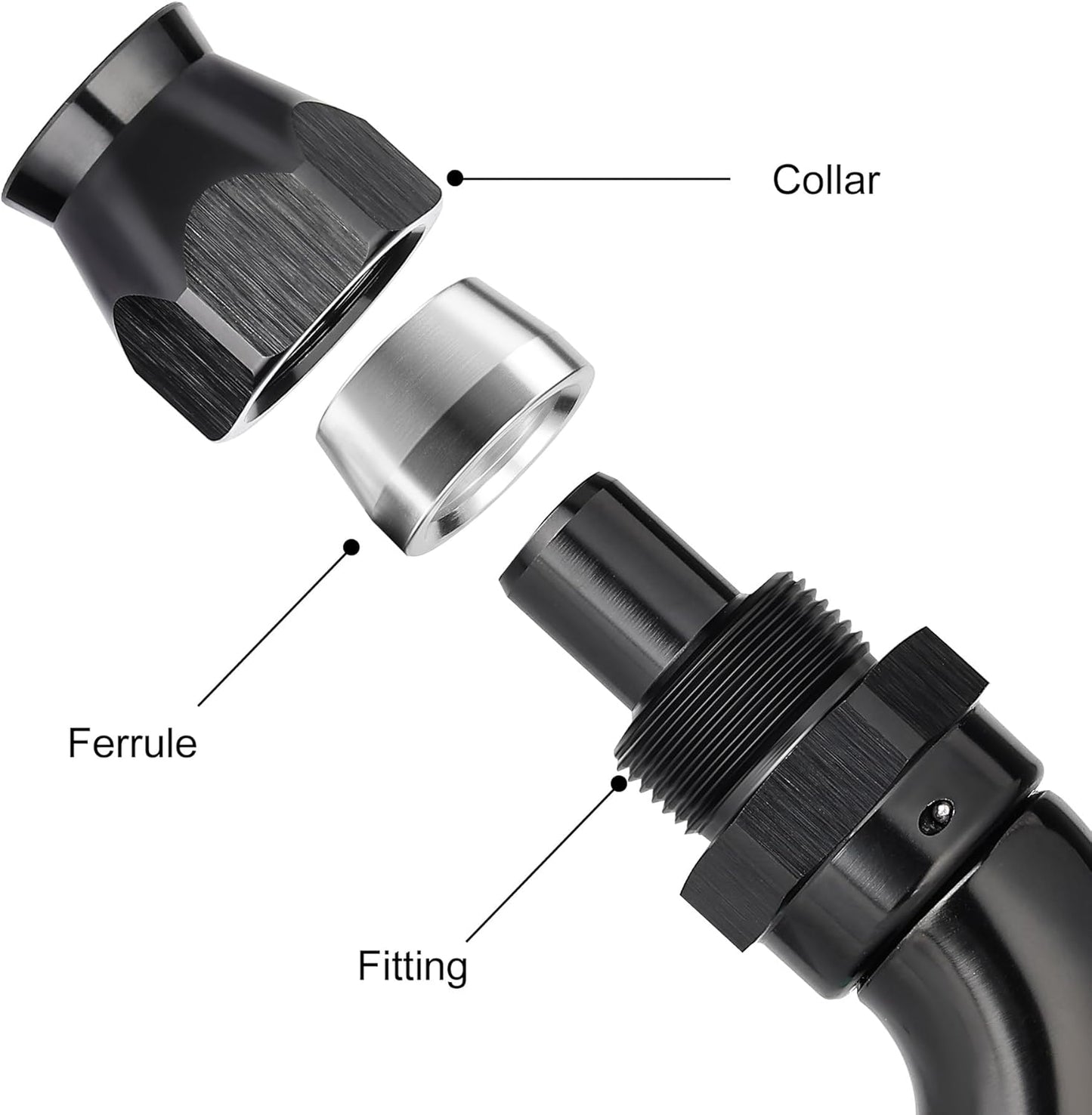 EVIL ENERGY 12AN 60 Degree PTFE One Piece Full Flow End Hose Fitting Aluminum Black